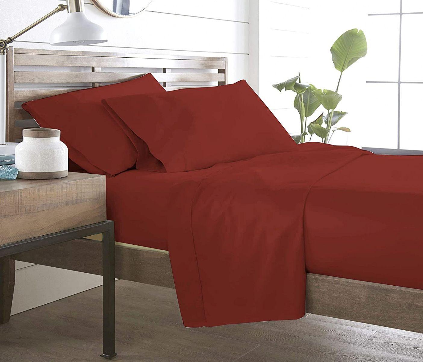 Juego De Sabana Premium Algodon 188 Hilos 2.0 Plazas Burdeo-1