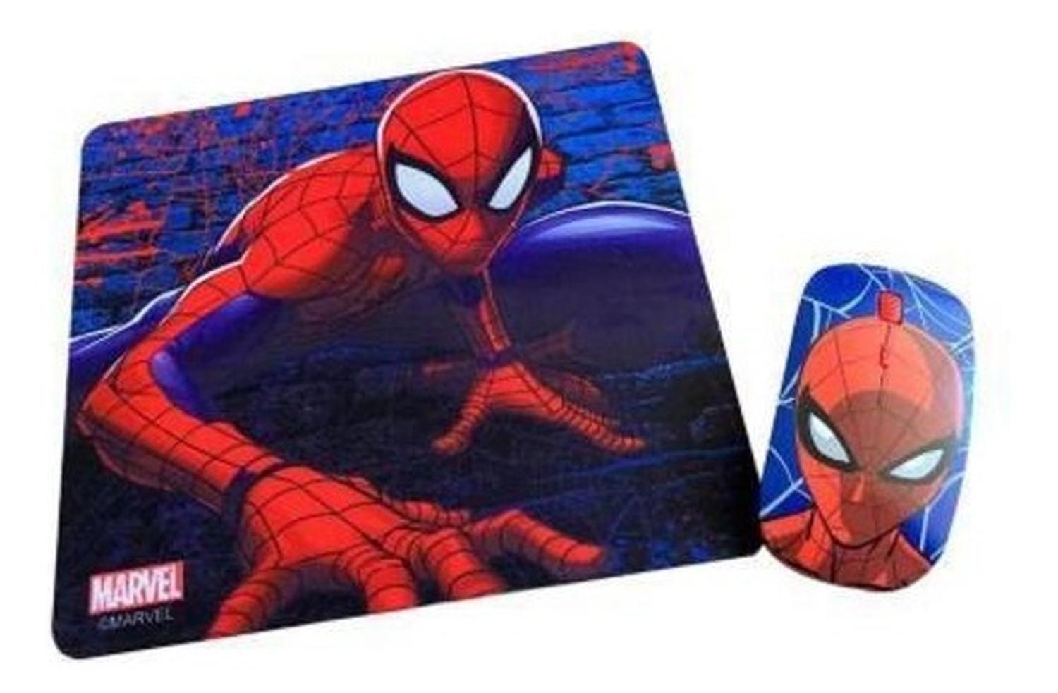 Kit Mouse Inalámbrico Y Mouse Pad Spider Man Color Rojo-1