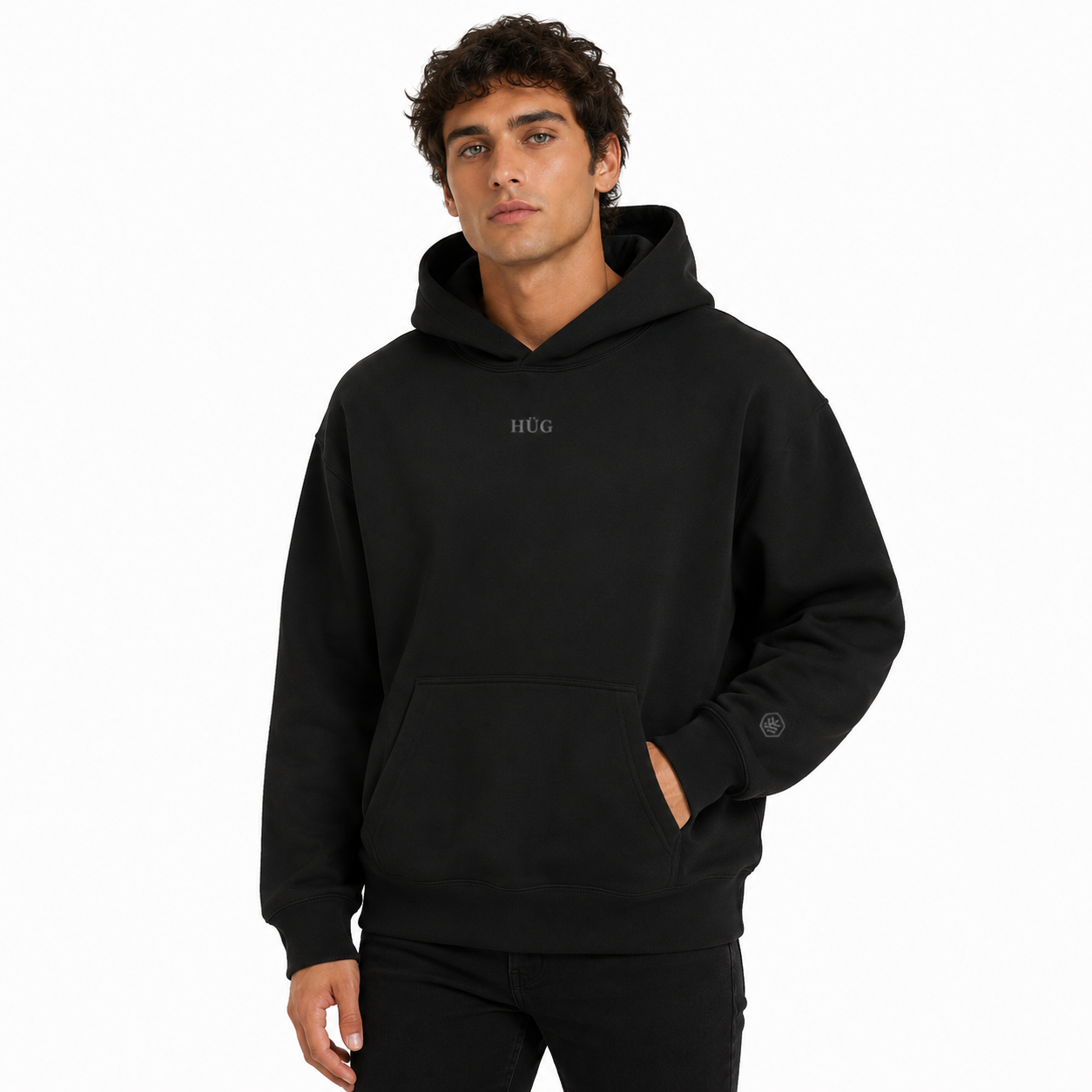 HÜG Hoodie Negro Classy 320 gr - 100% Algodón Pima Peruano-0