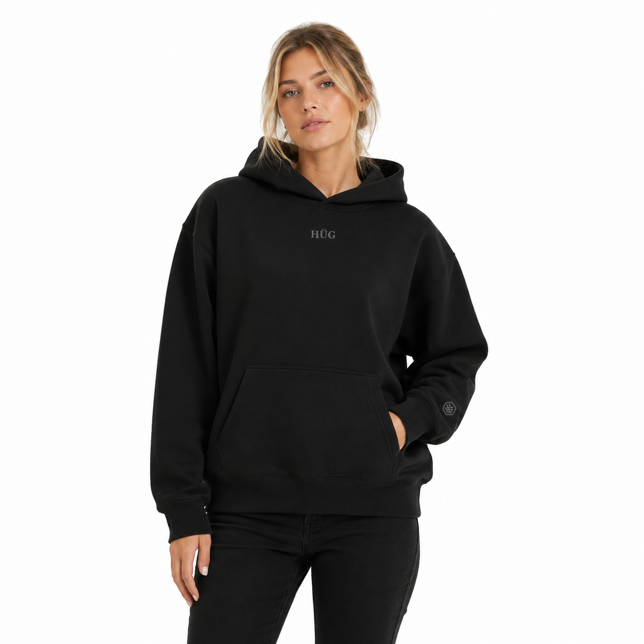 HÜG Hoodie Negro Classy 320 gr - 100% Algodón Pima Peruano-1