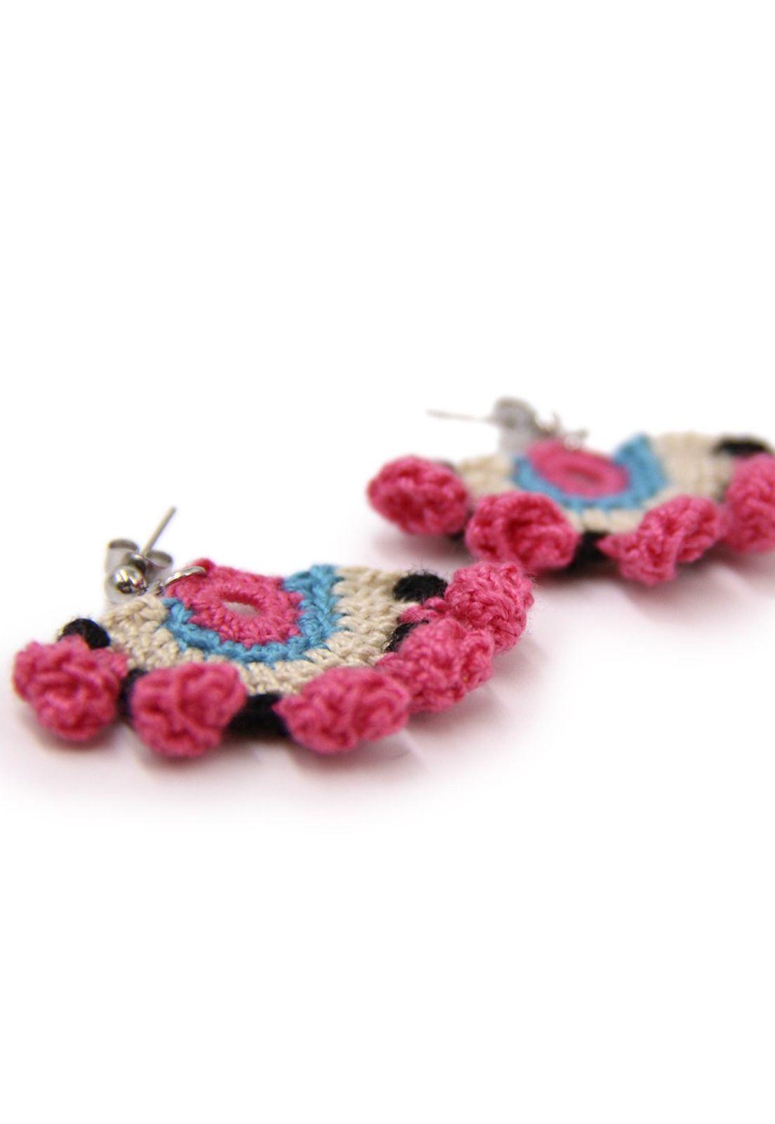Aros tejidos de flor "Amaranto"-2