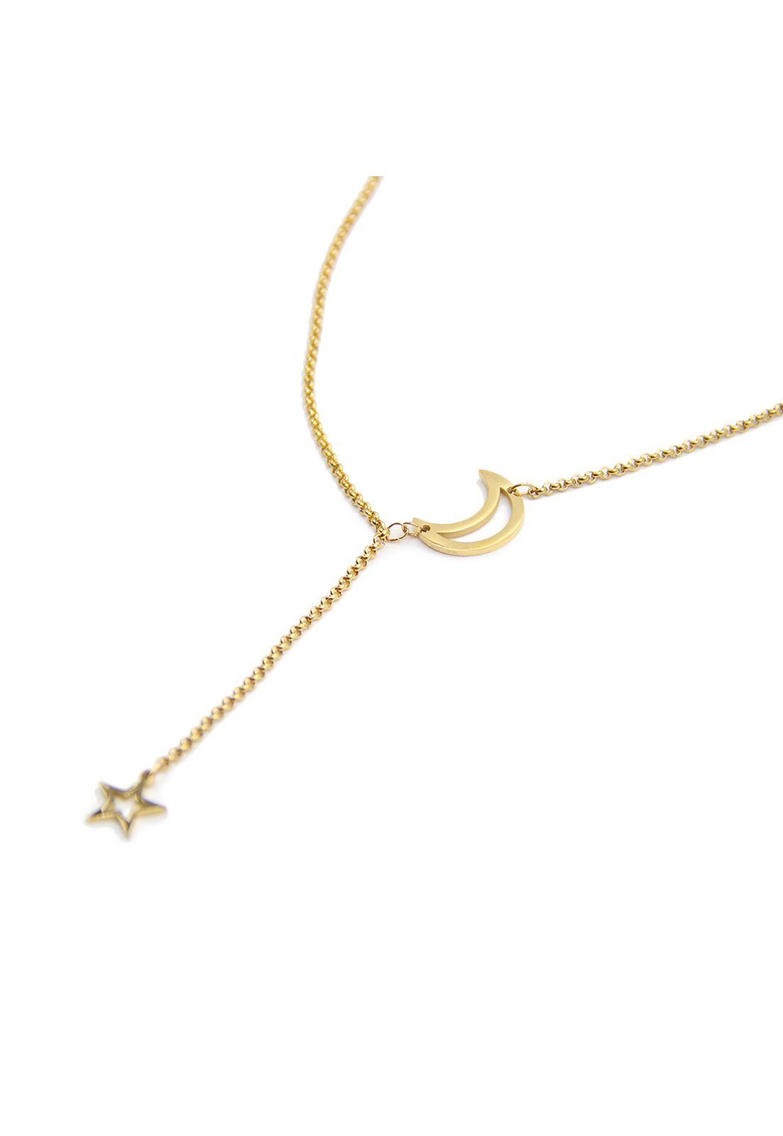 Collar de acero luna y estrella Accesoria Plateado-1