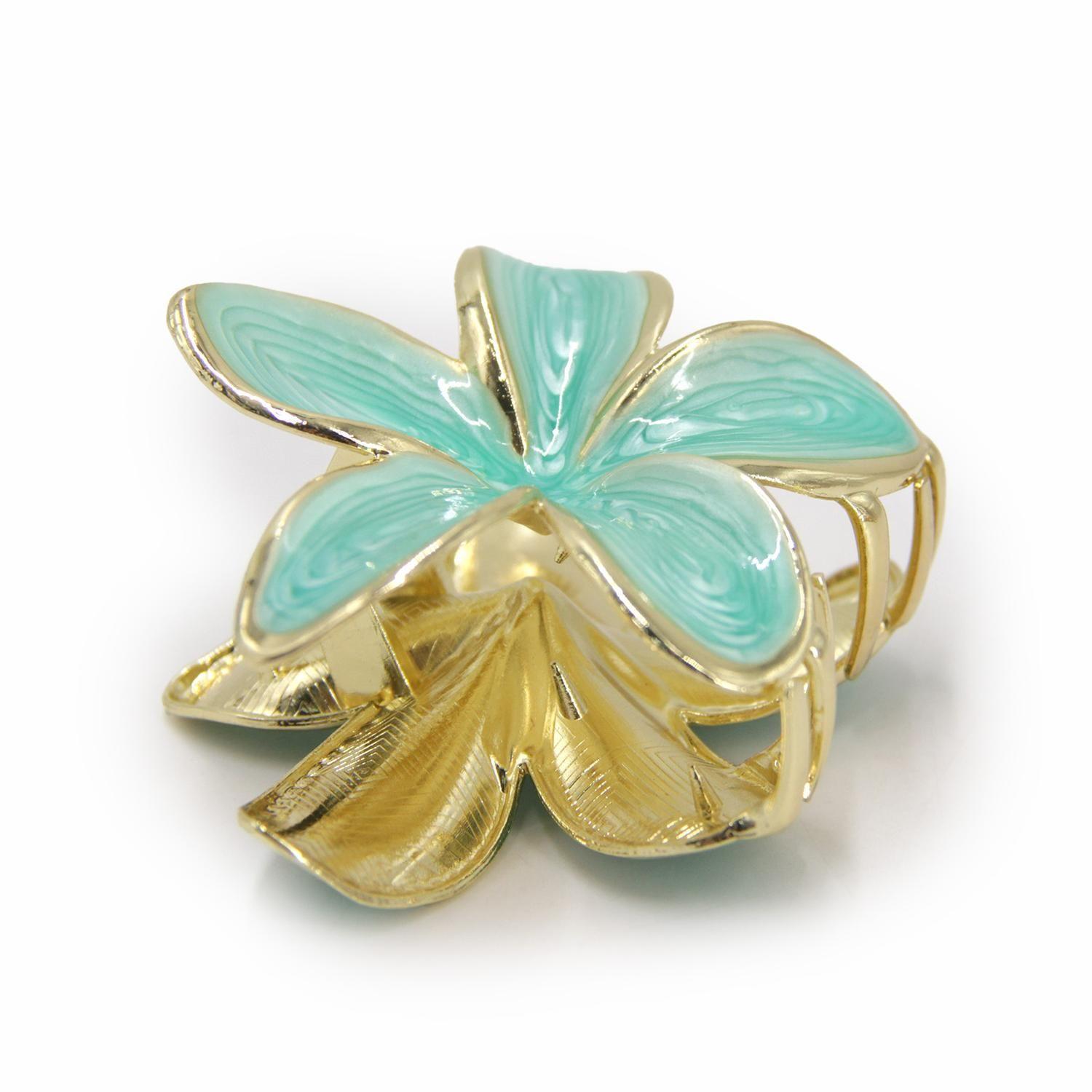 Pinche Traba Para Cabello Flor Hawaiana Metalica Lisa-3