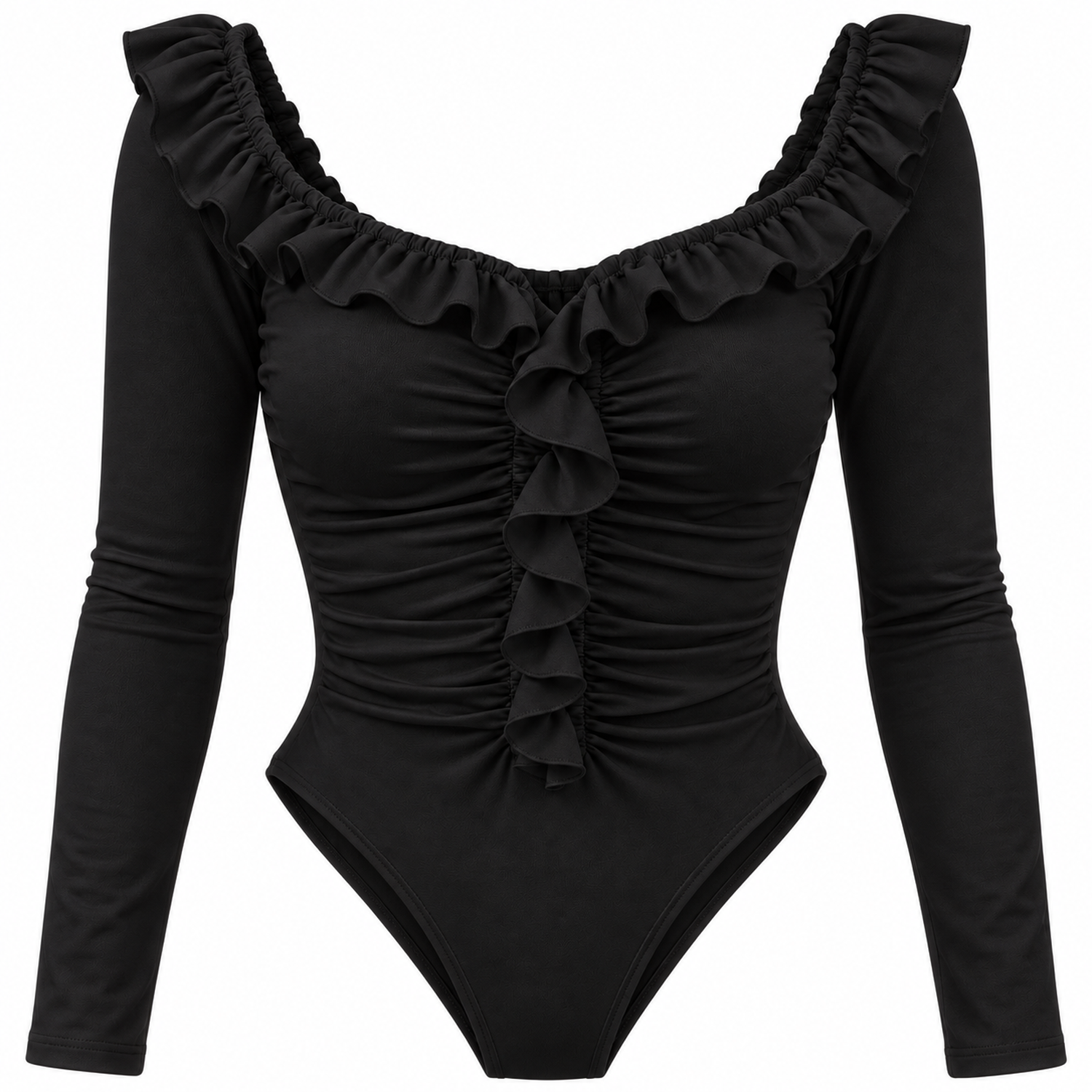 Body Mujer Manga Larga Escote Con Volantes-1