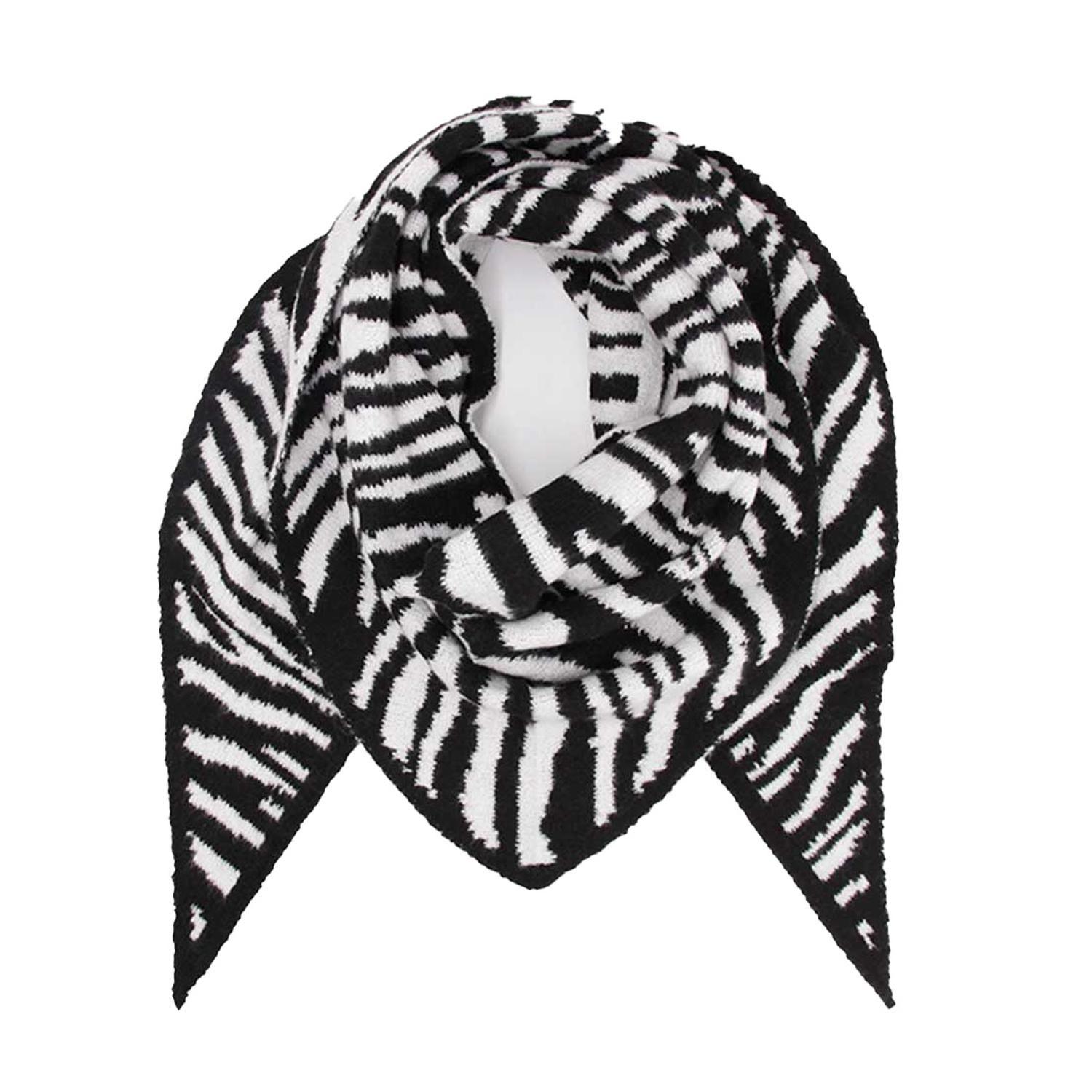 Bufanda / Chal Triangular Reversible Tejida Estampado Cebra-2