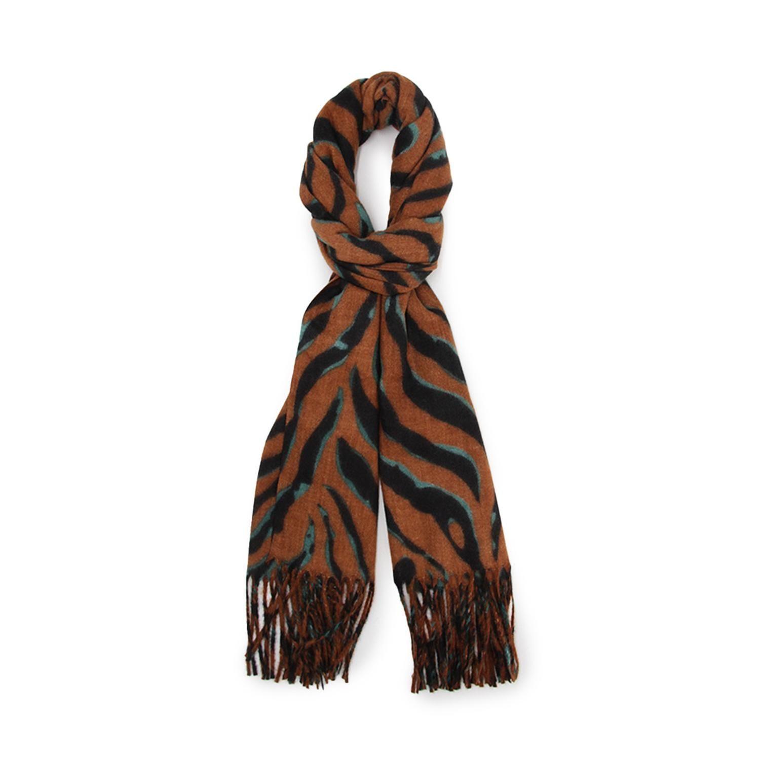 Bufanda Tipo Cashmere Estampado cebra color Mujer con Flecos Invierno-2