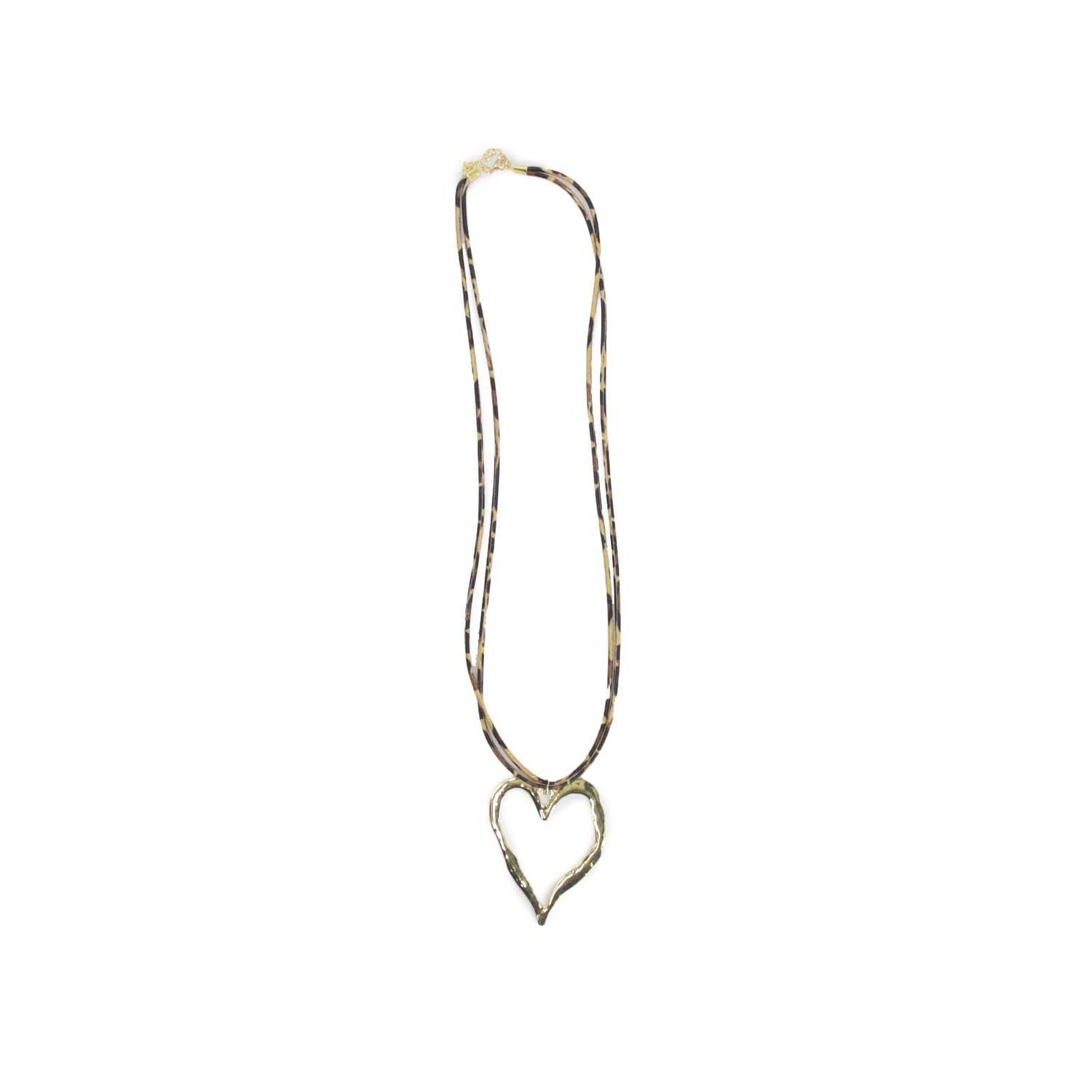 Collar Largo De Gamuza Animal Print Dije Corazón Boho- 43 Cm-3