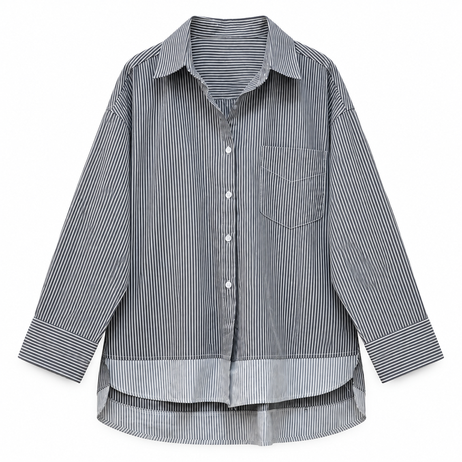 Camisa Mujer Oversize Rayada Manga Larga Casual-1