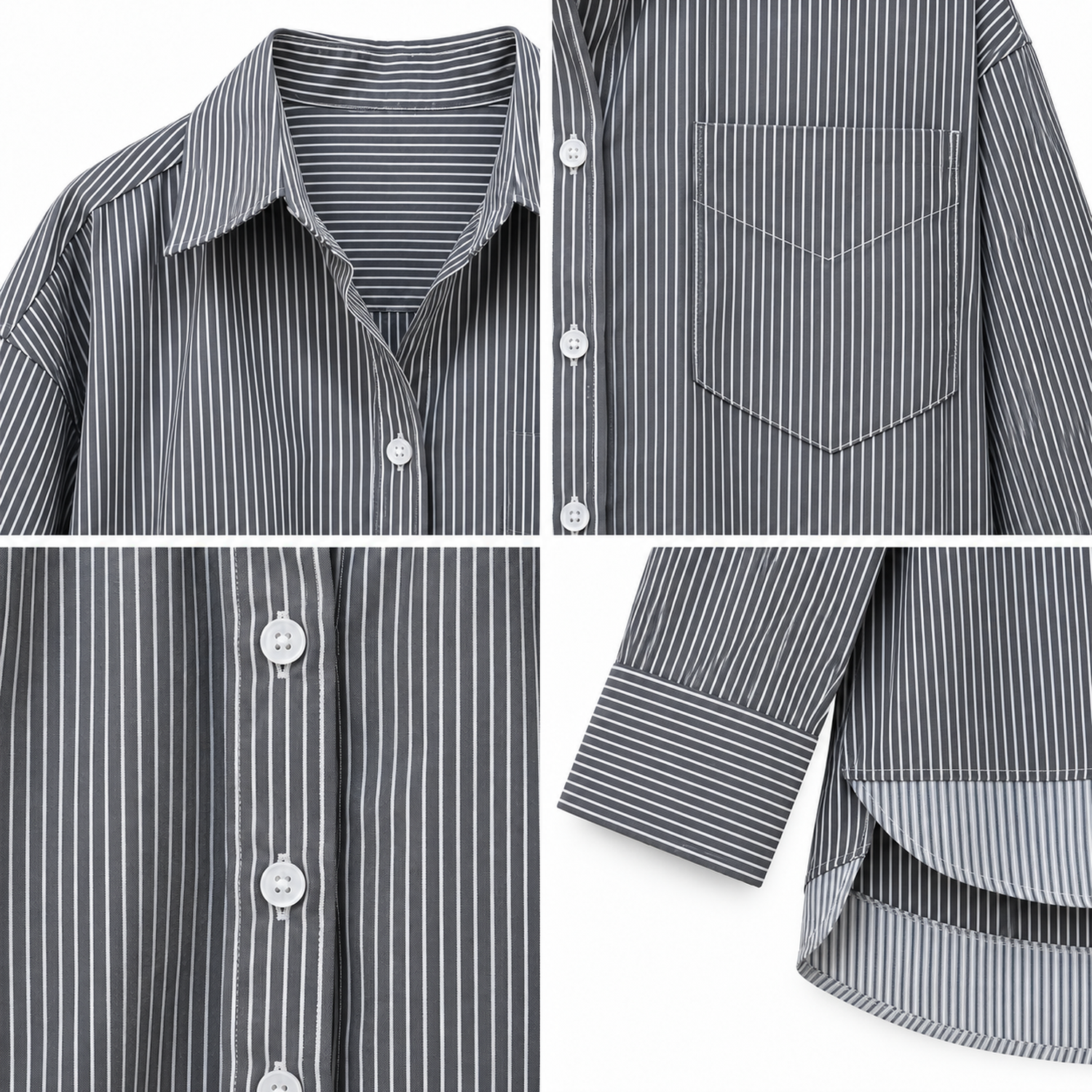 Camisa Mujer Oversize Rayada Manga Larga Casual-2