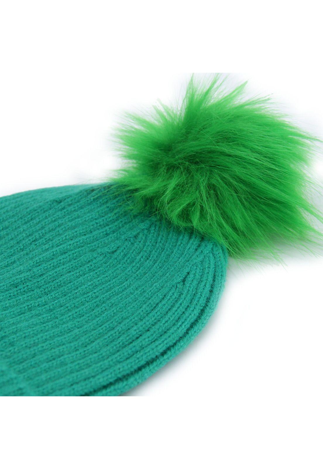 Gorro de lana Beanie punto canale con pompo Accesoría Rosa-0