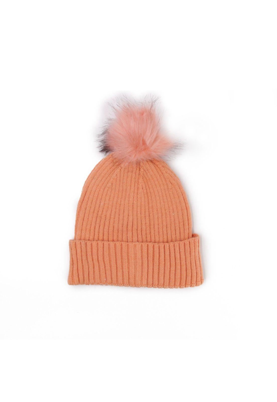 Gorro de lana Beanie punto canale con pompo Accesoría Rosa-0