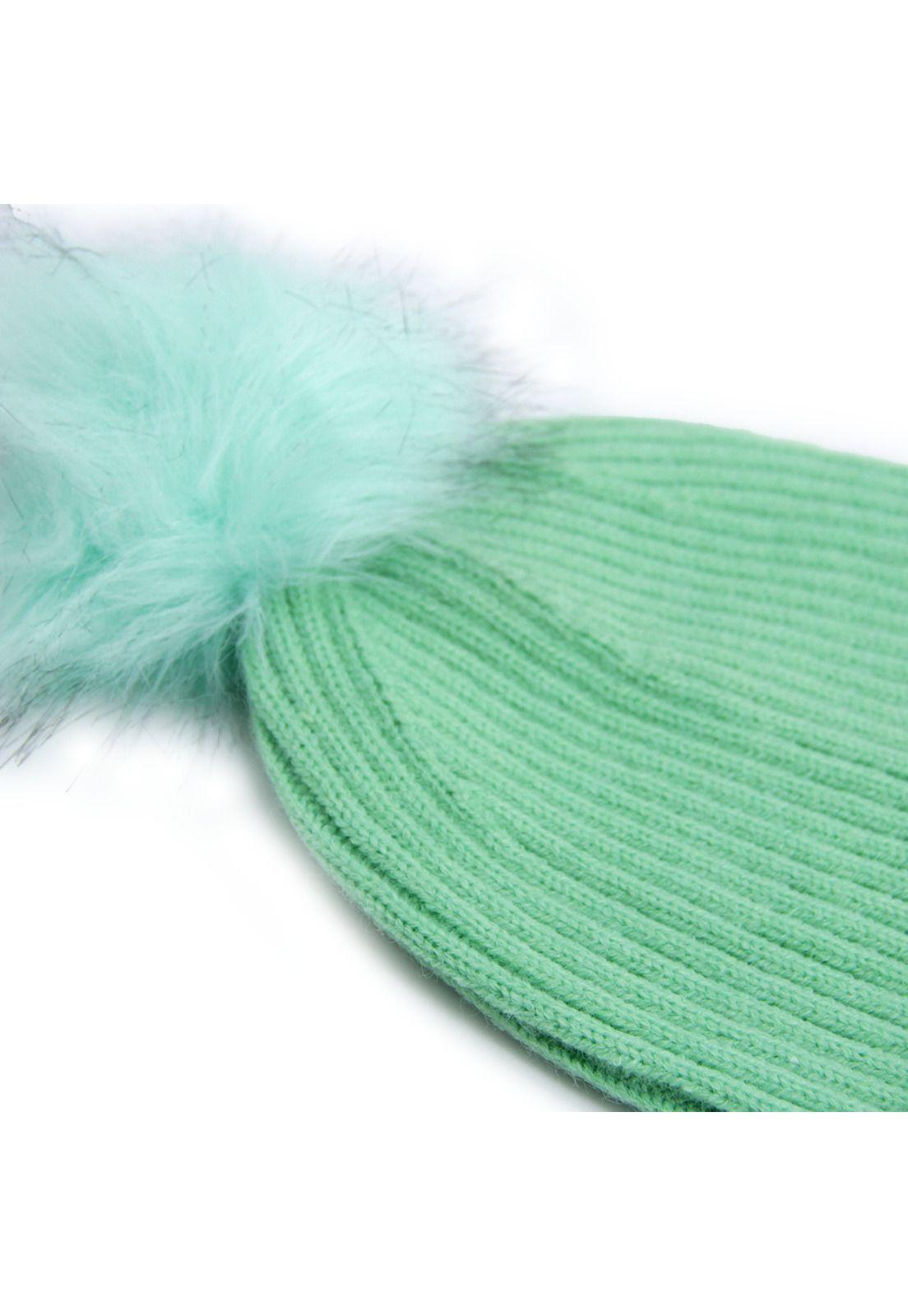Gorro de lana Beanie punto canale con pompo Accesoría Rosa-0