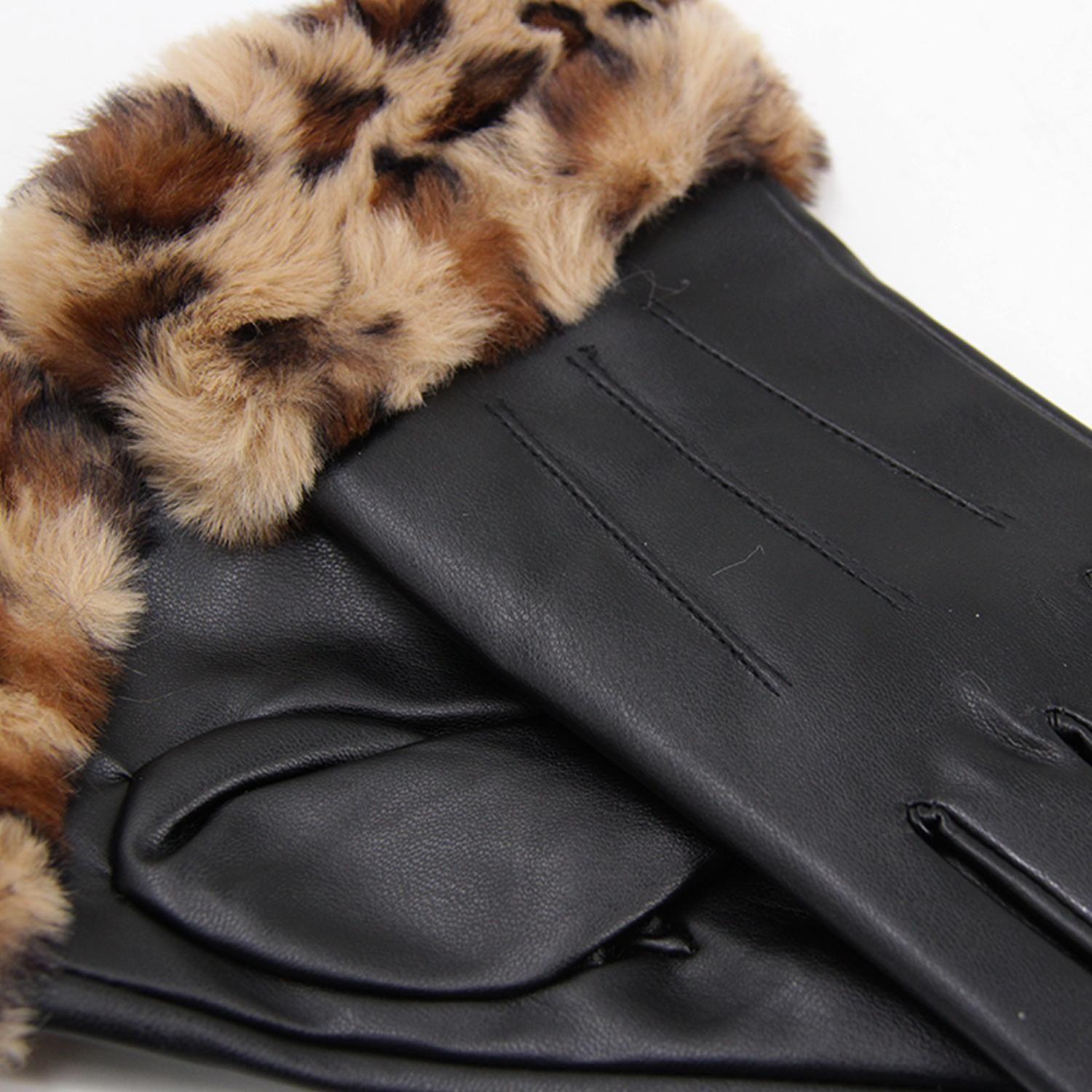 Guantes Mujer Cuerina Animal Print Con Puño Peludo Invierno-2