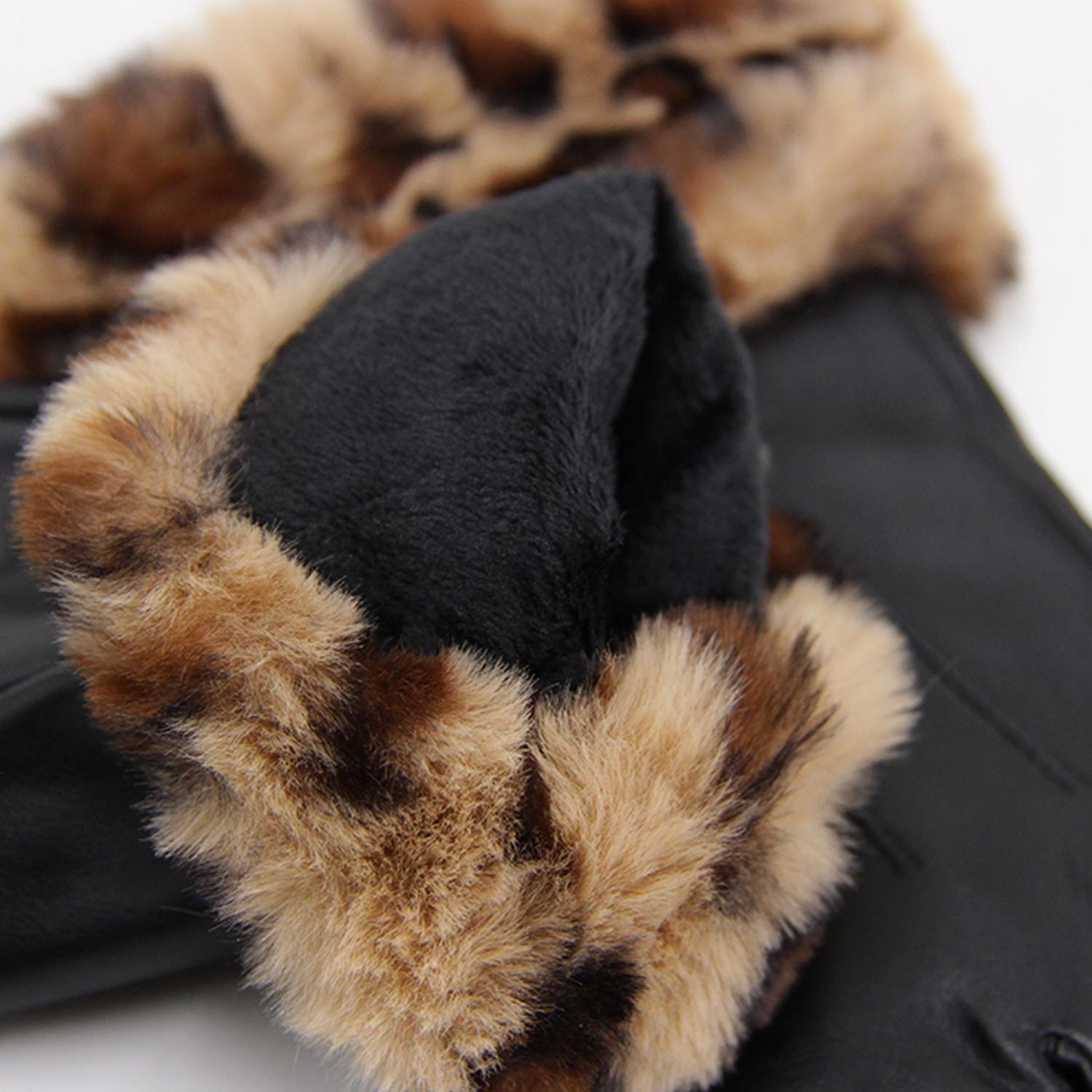 Guantes Mujer Cuerina Animal Print Con Puño Peludo Invierno-3