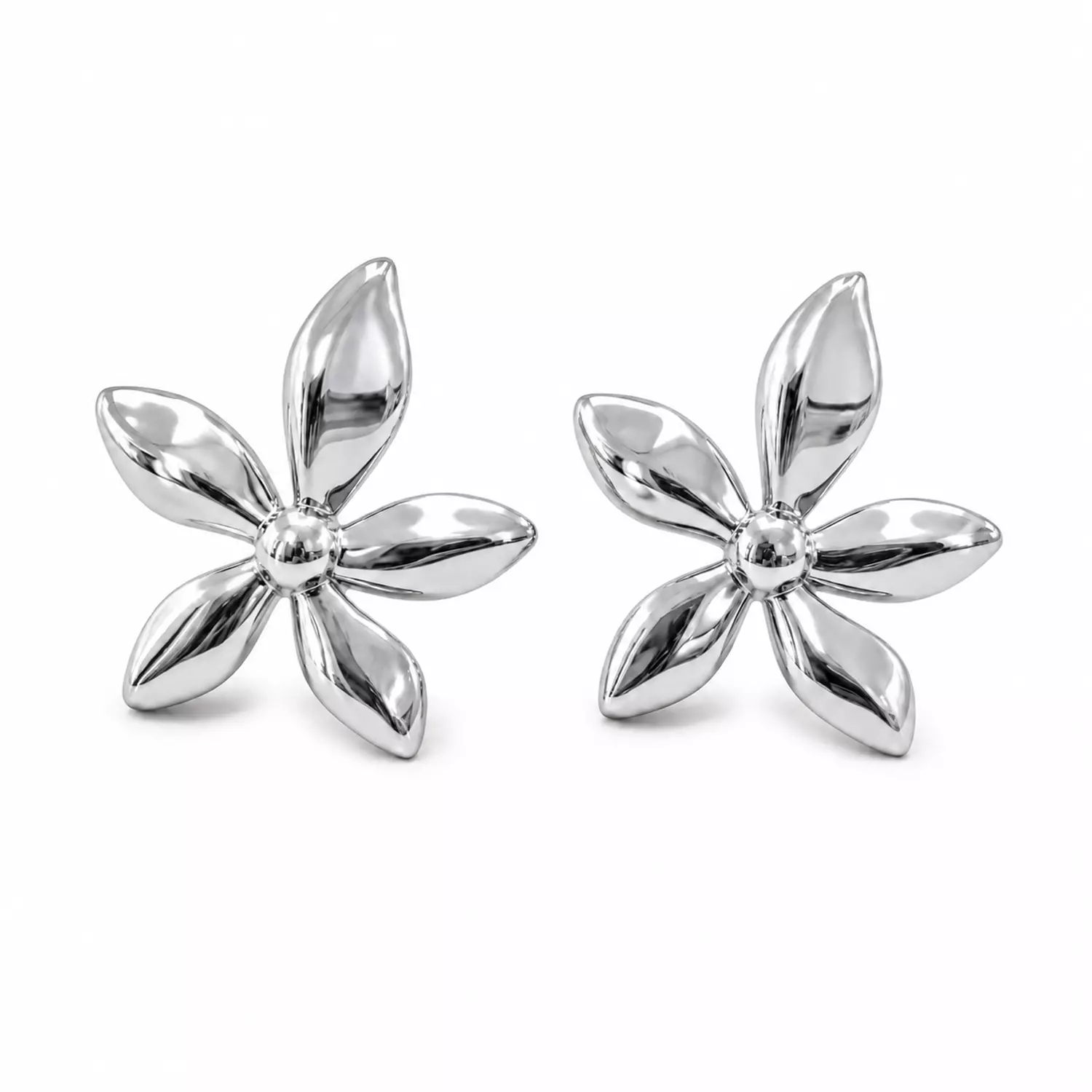 Aros Flor Plateados Acero Inoxidable Estilo Minimalista Mujer-0