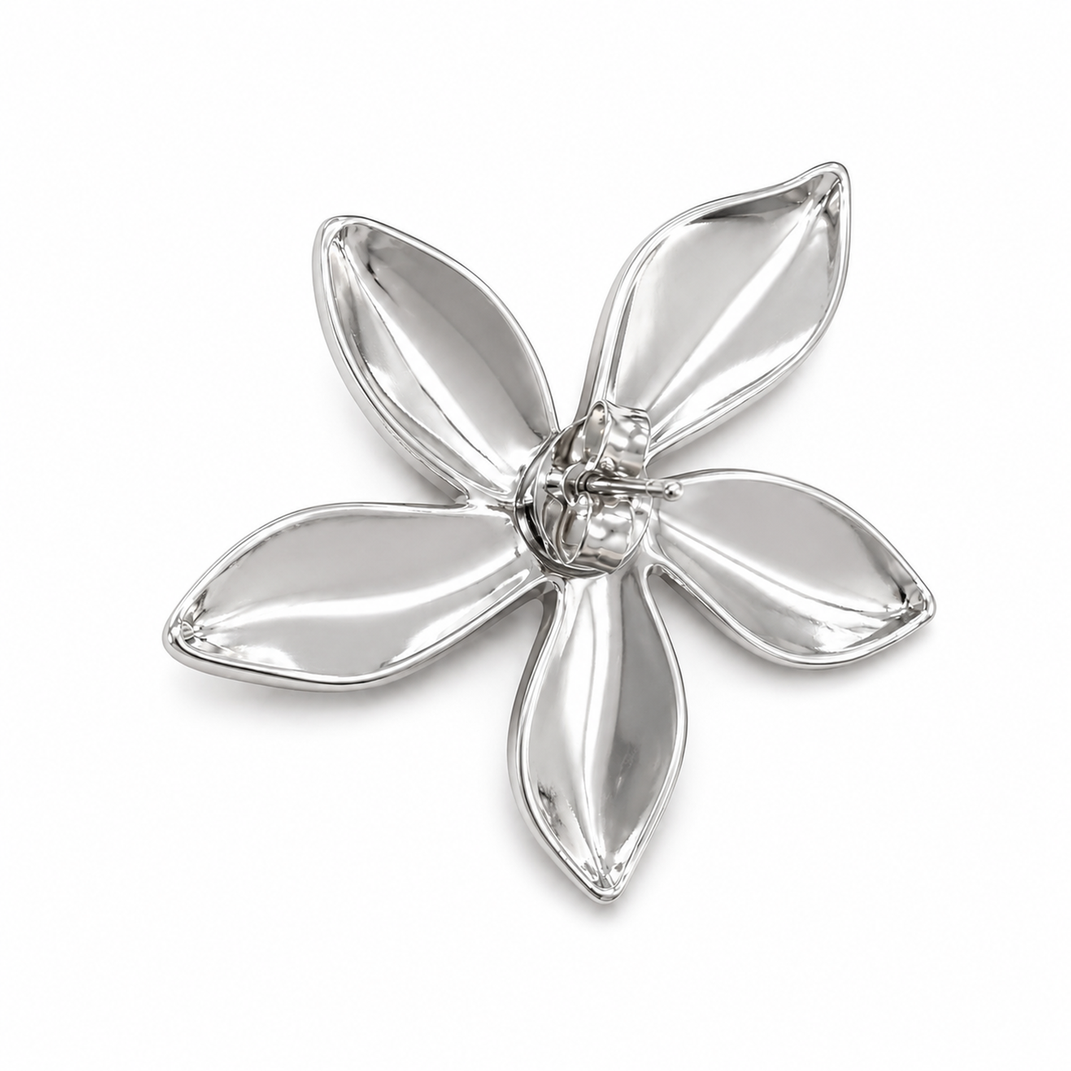 Aros Flor Plateados Acero Inoxidable Estilo Minimalista Mujer-2