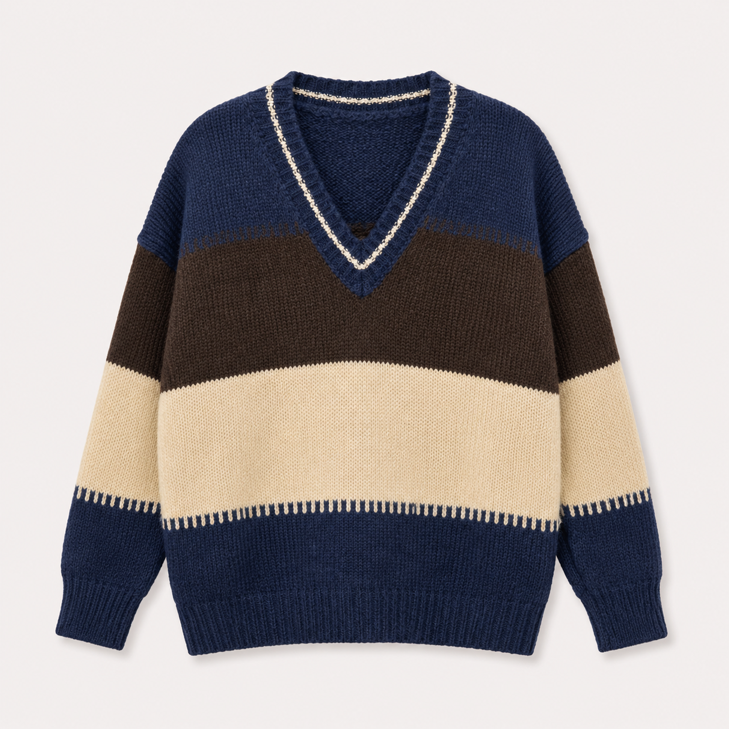 Sweater Mujer Oversize Tejido Cuello V Diseño Multicolor-1