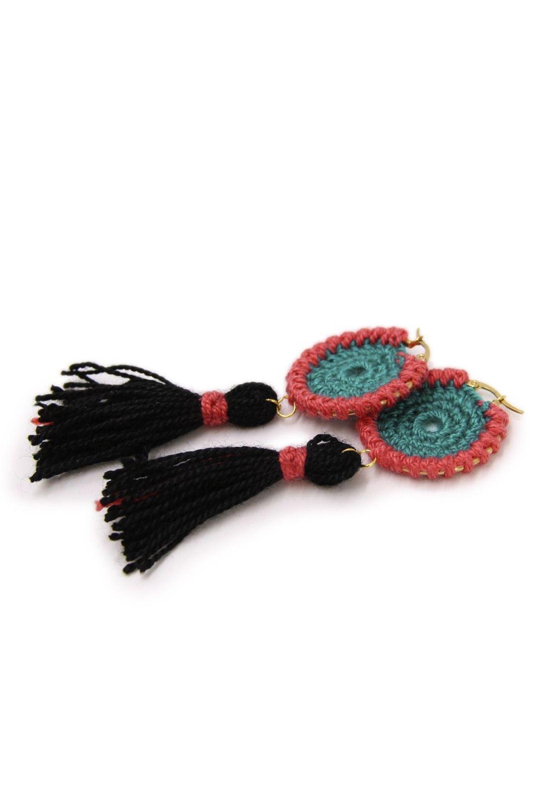 Aros colgantes mandalas con borla "Maki"-2