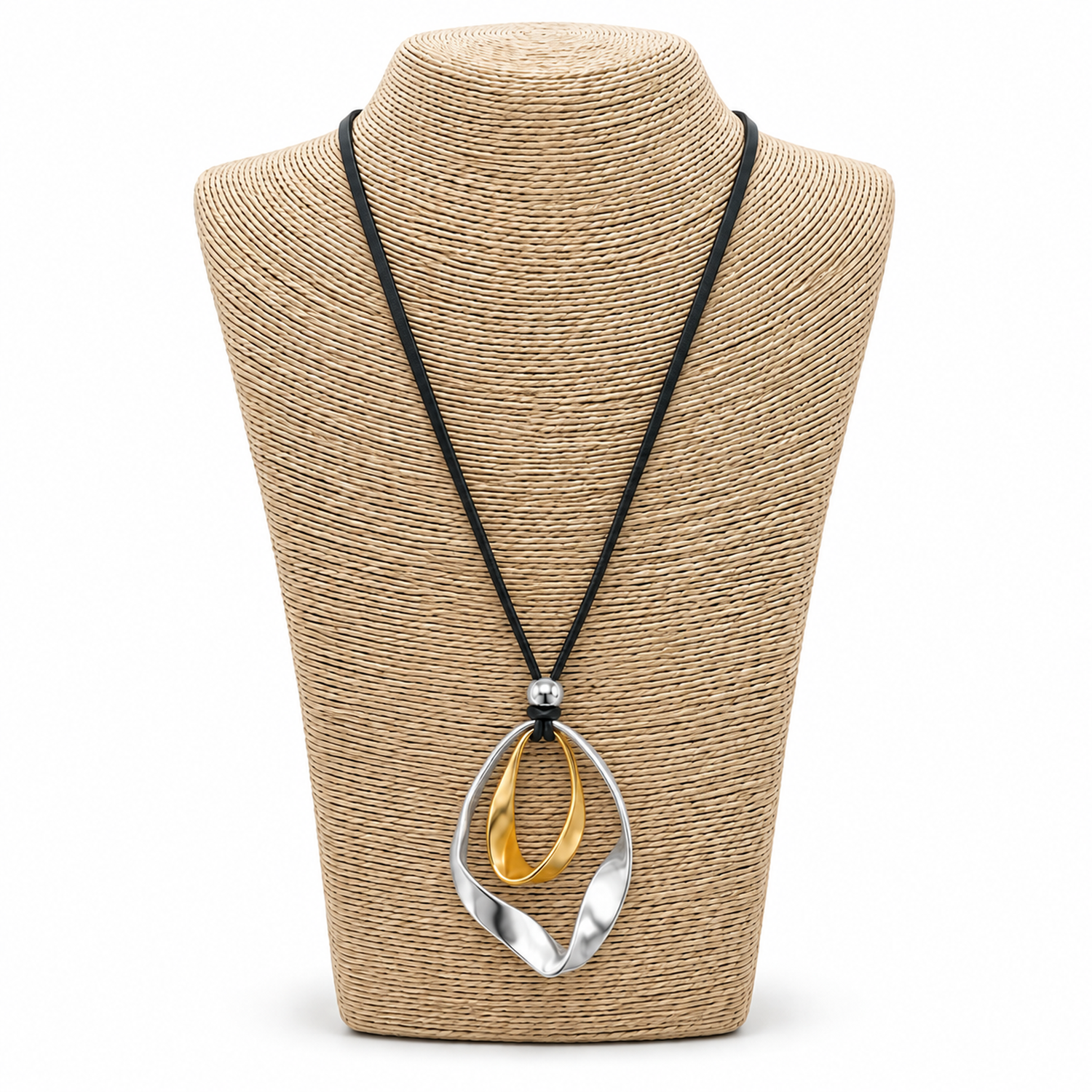 Collar Largo Con Dije Abstracto Plateado 36 Cm Mujer-1