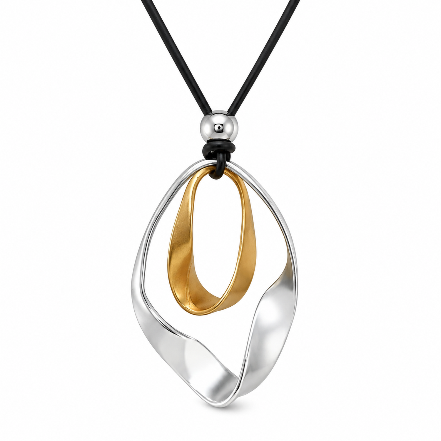 Collar Largo Con Dije Abstracto Plateado 36 Cm Mujer-3