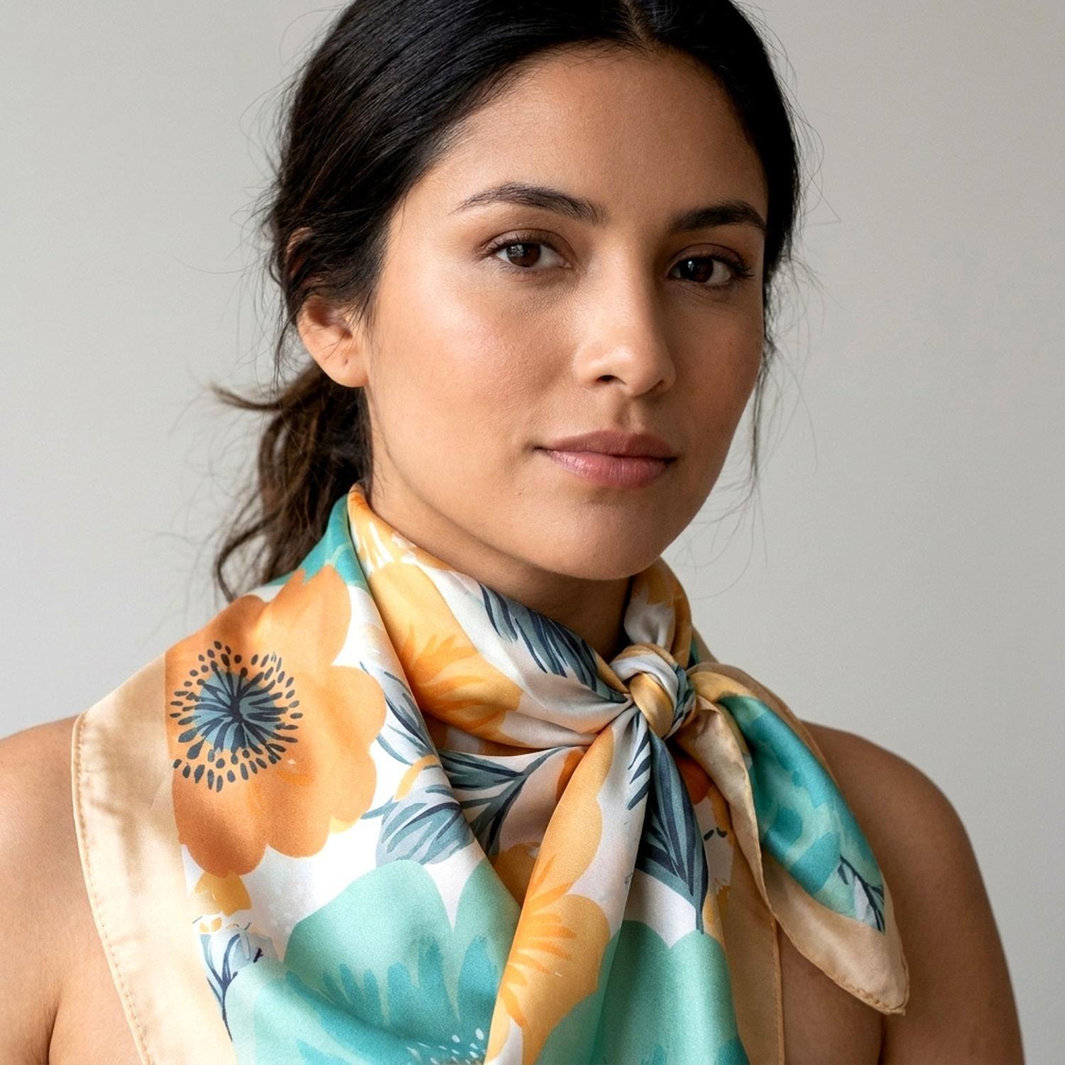 Pañuelo tipo seda 70 x 70 estampado floral-4