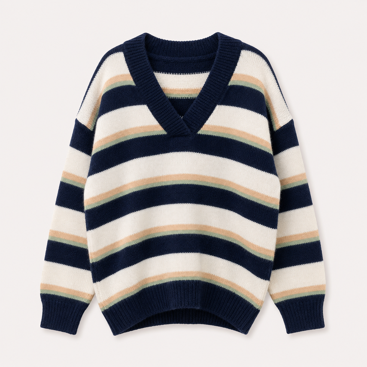 Sweater Mujer Oversize Rayado Cuello V Manga Larga Tejido-1