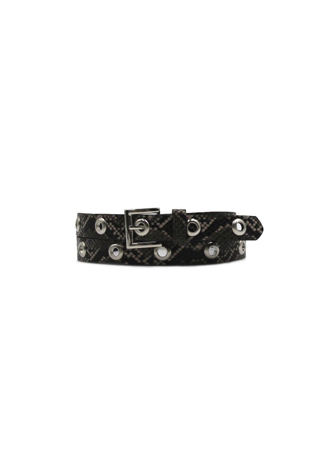 Cinturón hebilla cuadrada con ojetillo con estampado-0