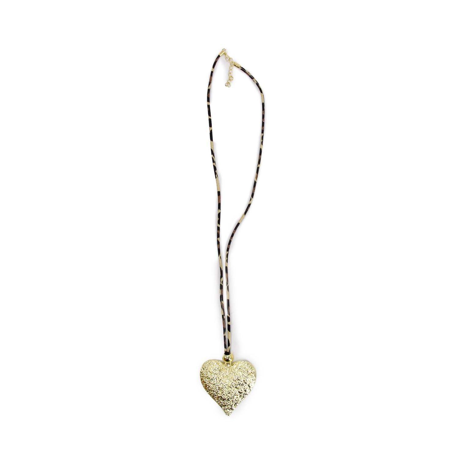 Collar Largo De Gamuza Animal Print Con Dije Corazón - 45 Cm-3