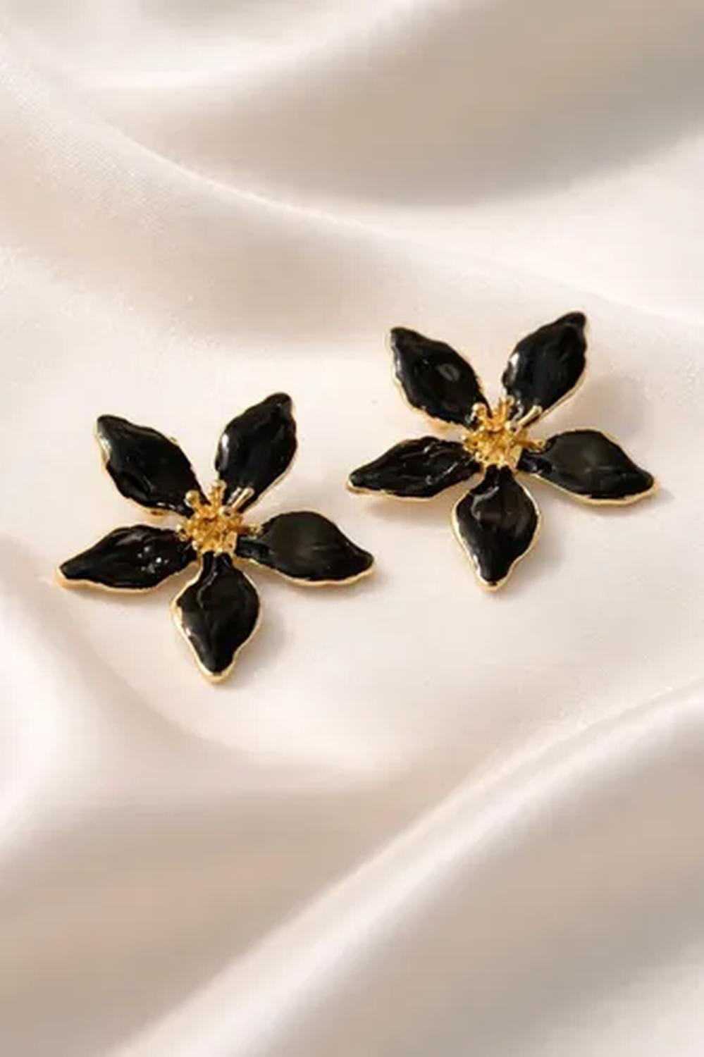 Aros Colgante Corto De Flor Aretes De Acero Inoxidable Mujer-2