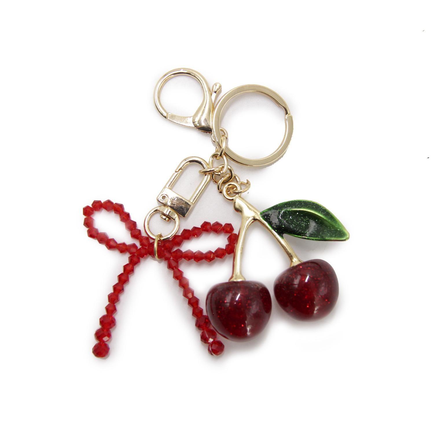 Llavero Charm Colgante Cherry Con Lazo Para Bolso Mochila-2