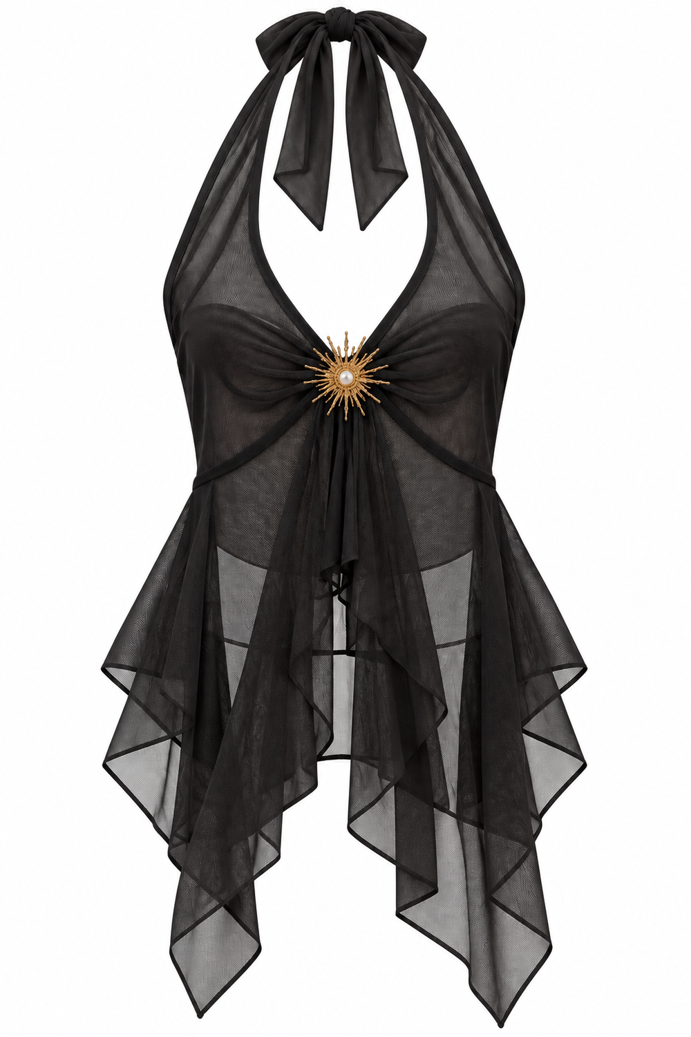 Blusa Top Mujer Transparente Asimétrico Con Aplique Verano-1