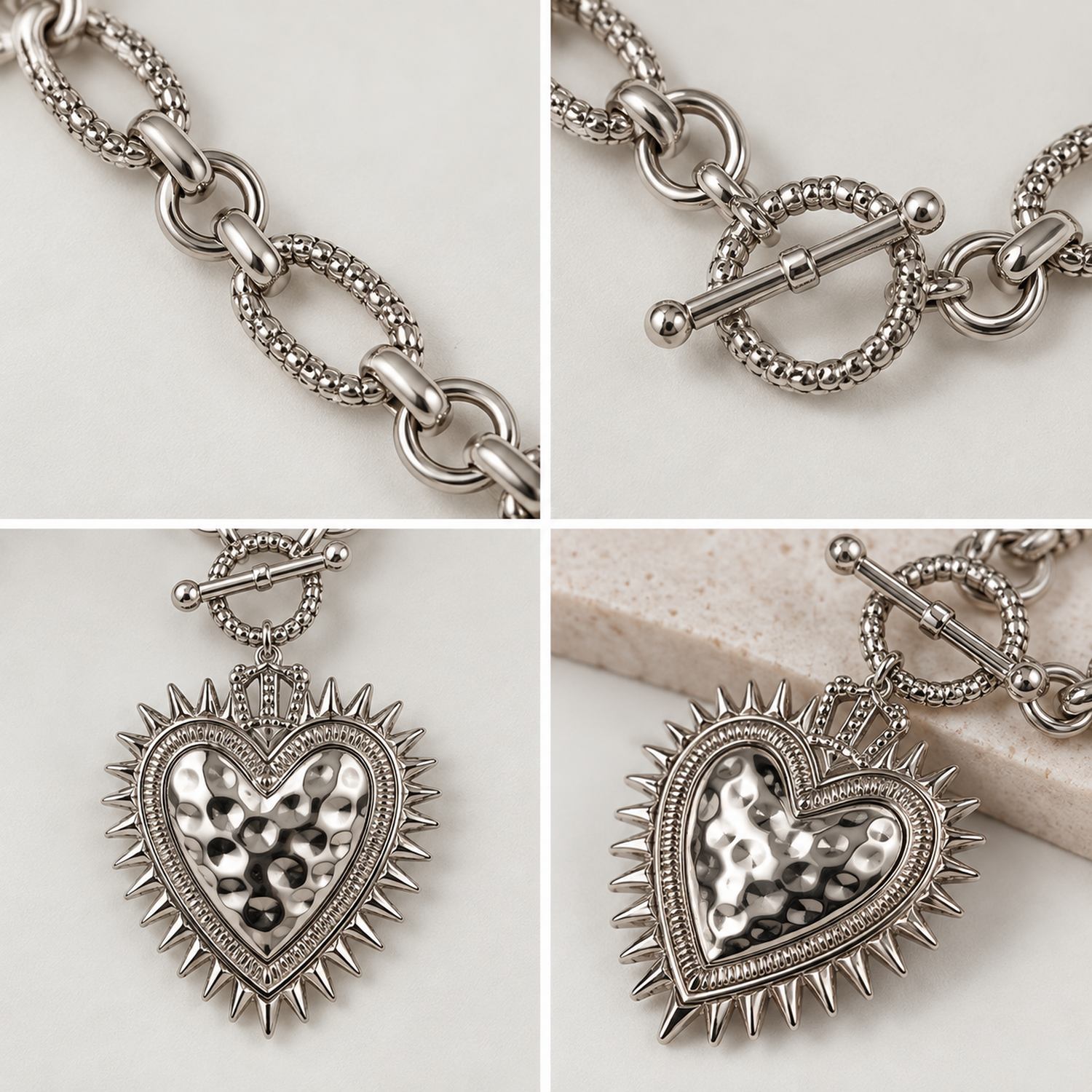 Collar Mujer Dorado Cadena Fantasía Con Dije Corazón-2