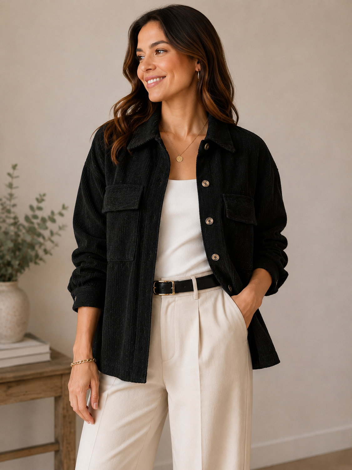 Chaqueta Mujer Cotelé Oversize Con Elástico Ajustable-0