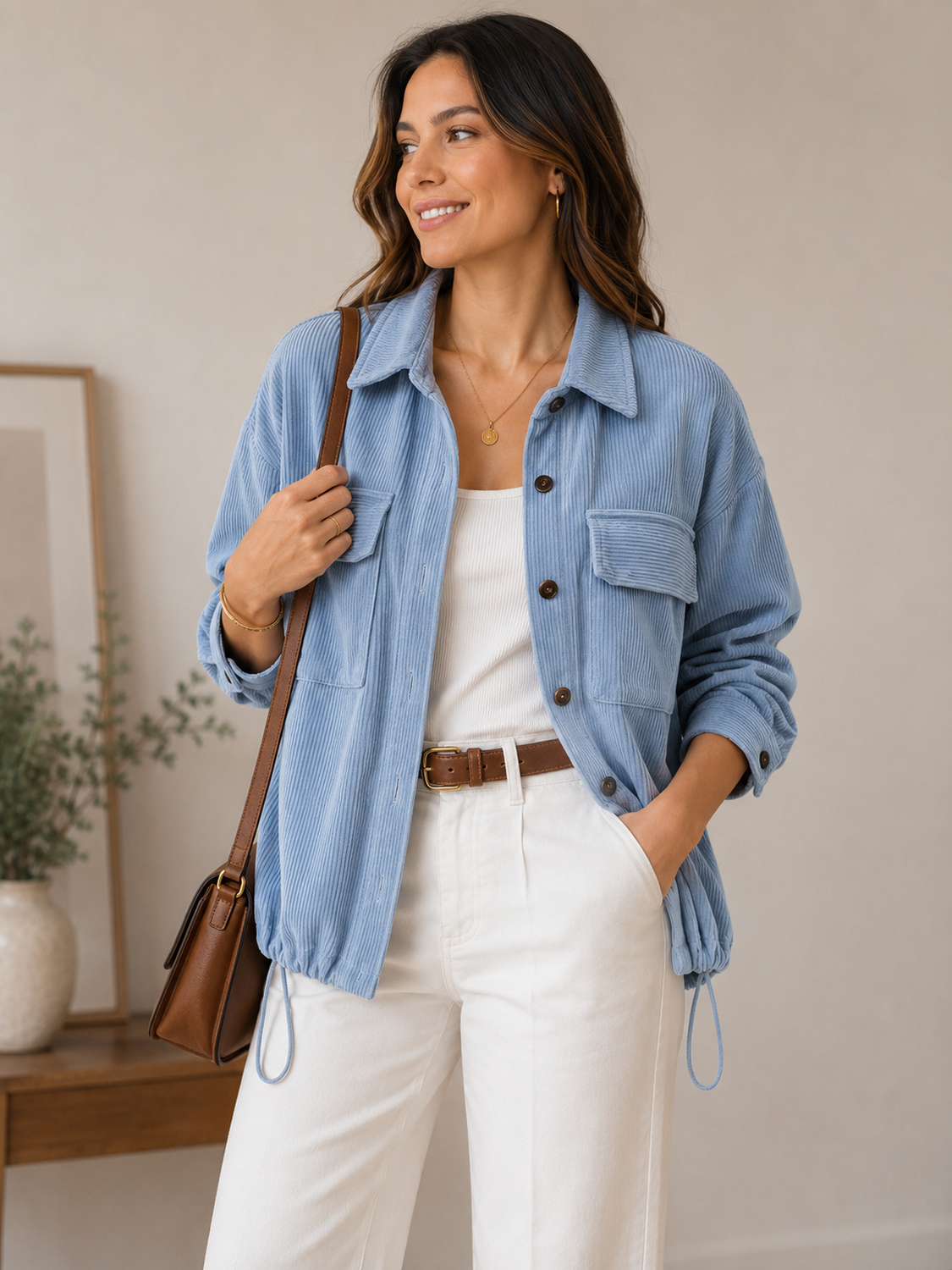Chaqueta Mujer Cotelé Oversize Con Elástico Ajustable-0