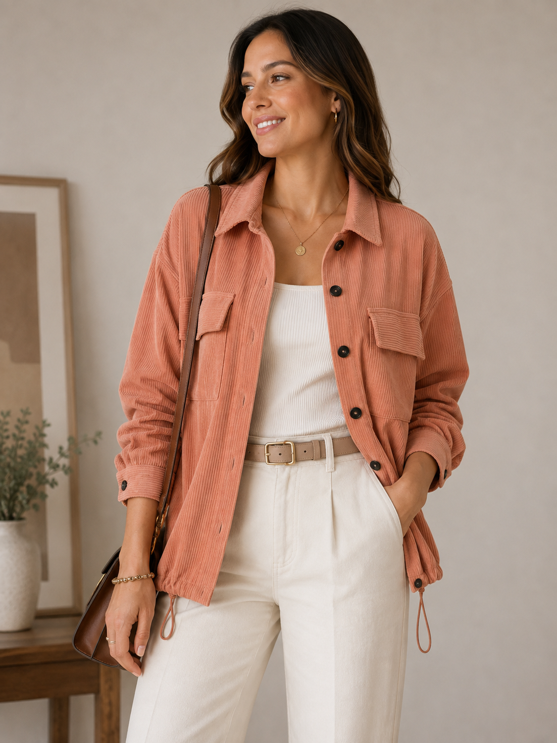 Chaqueta Mujer Cotelé Oversize Con Elástico Ajustable-0