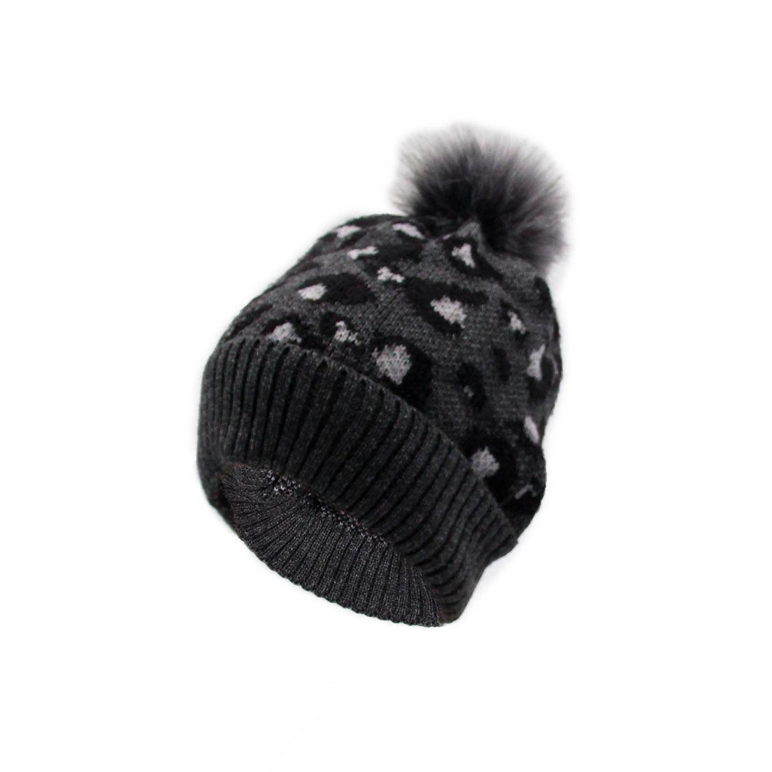 Gorro de lana Beanie animal print pompo Accesoría-0