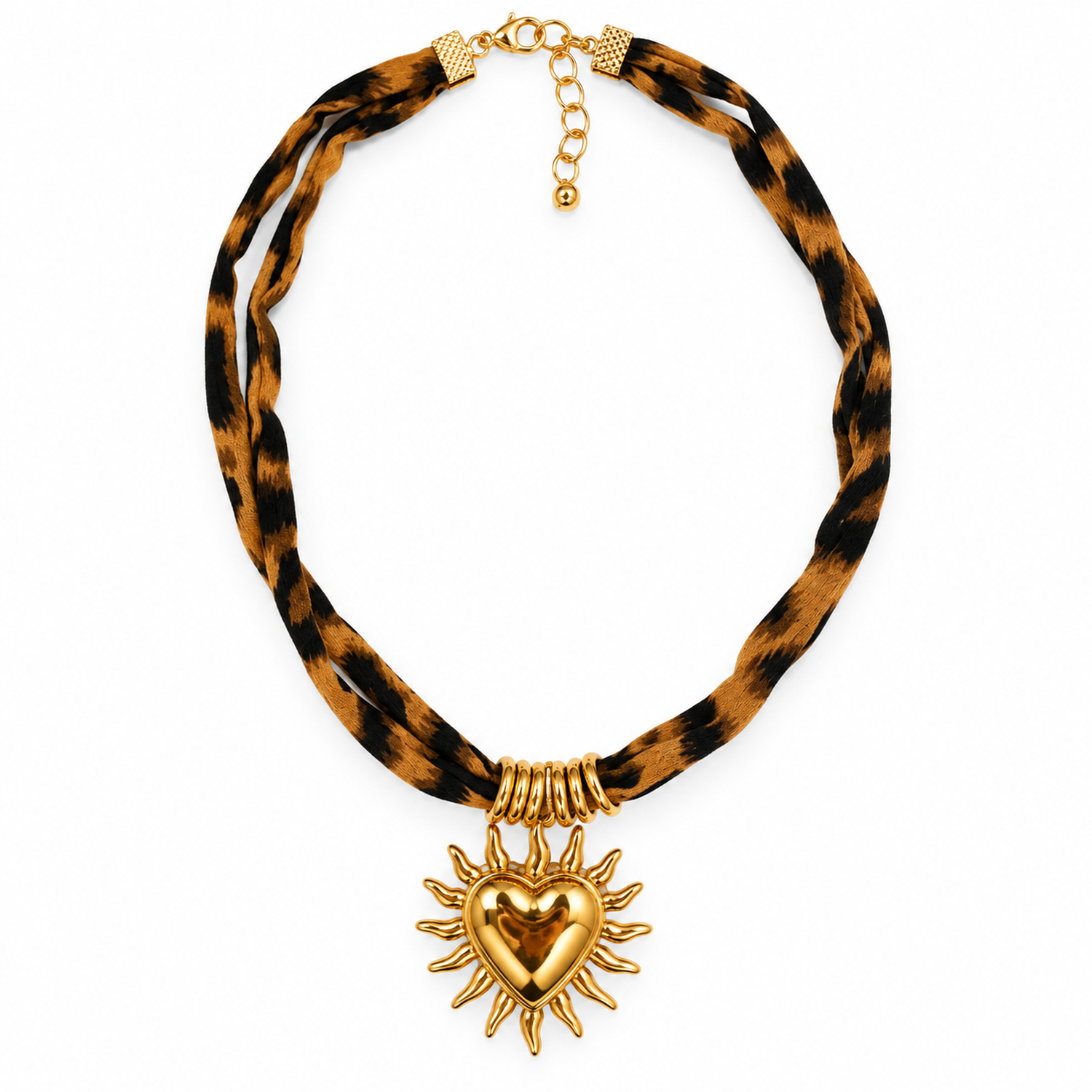 Collar Mujer Pañuelo Animal Print Leopardo Con Dije Corazón-0