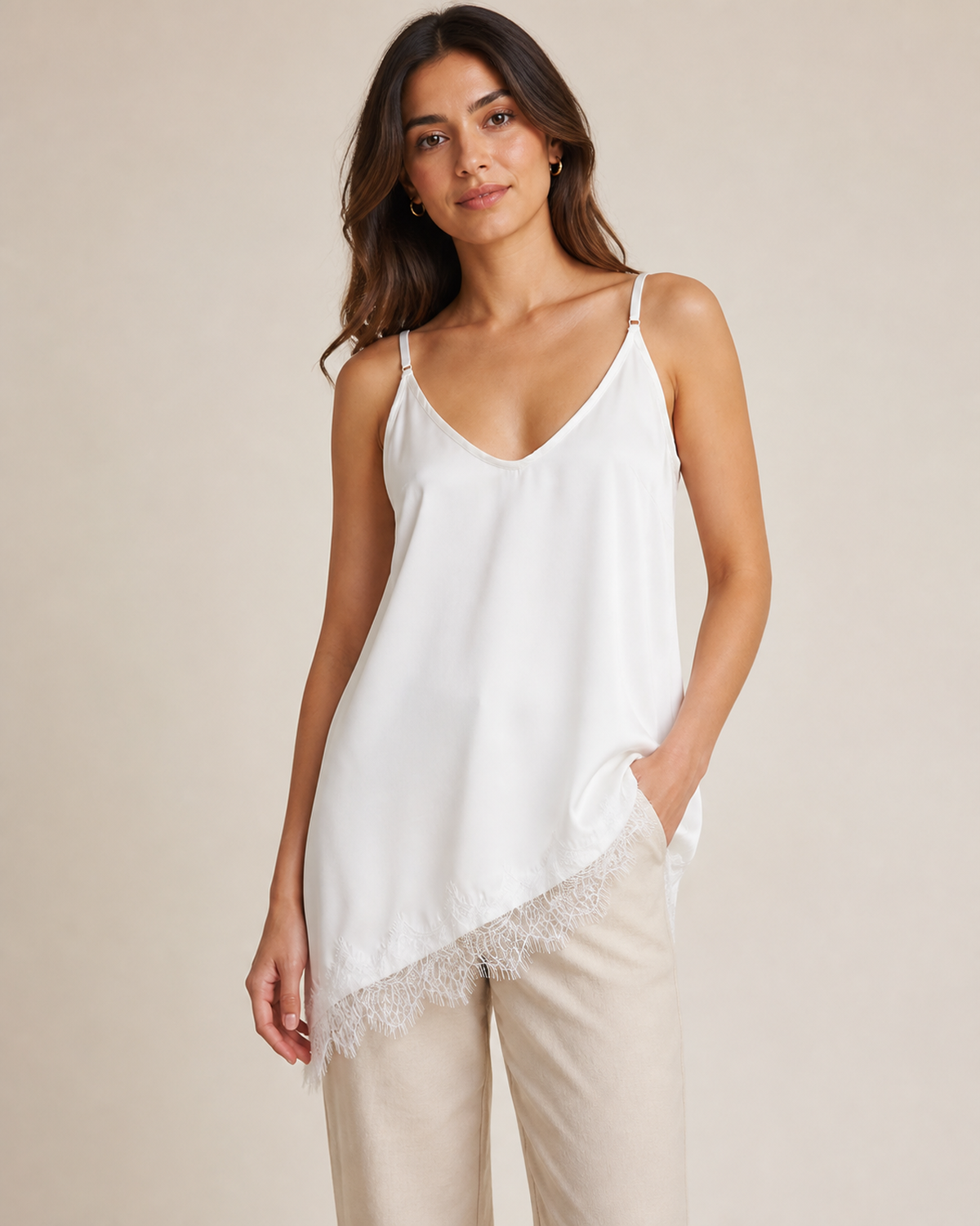 Blusa Lencera Mujer Satinada Con Encaje Diagonal Fiestas-0