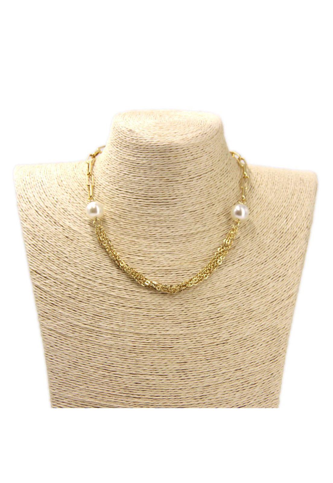 Collar de cadena con 2 perlas Plateado-2