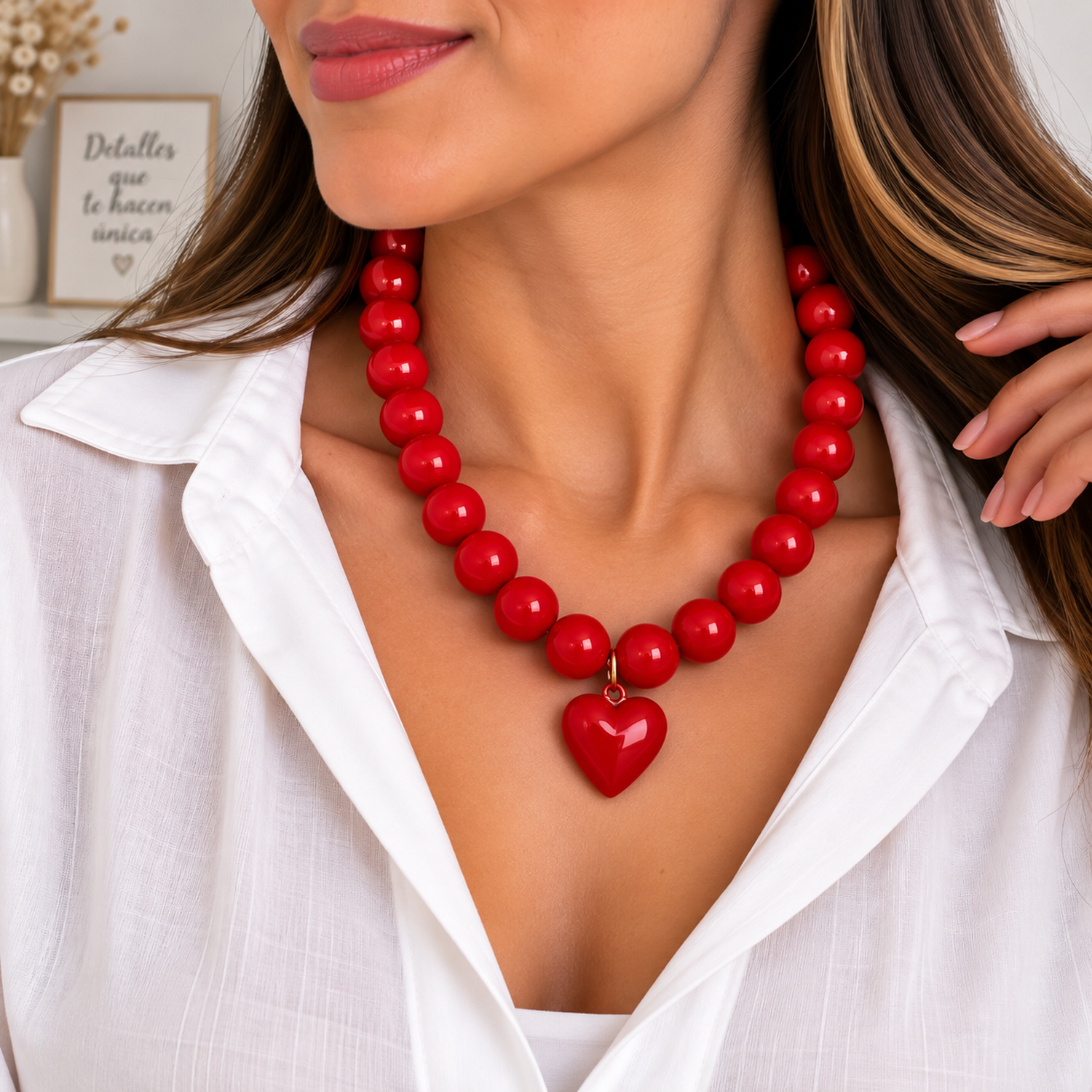 Collar Chicle Chunky De Cuentas Grandes Corazón Unisex-0