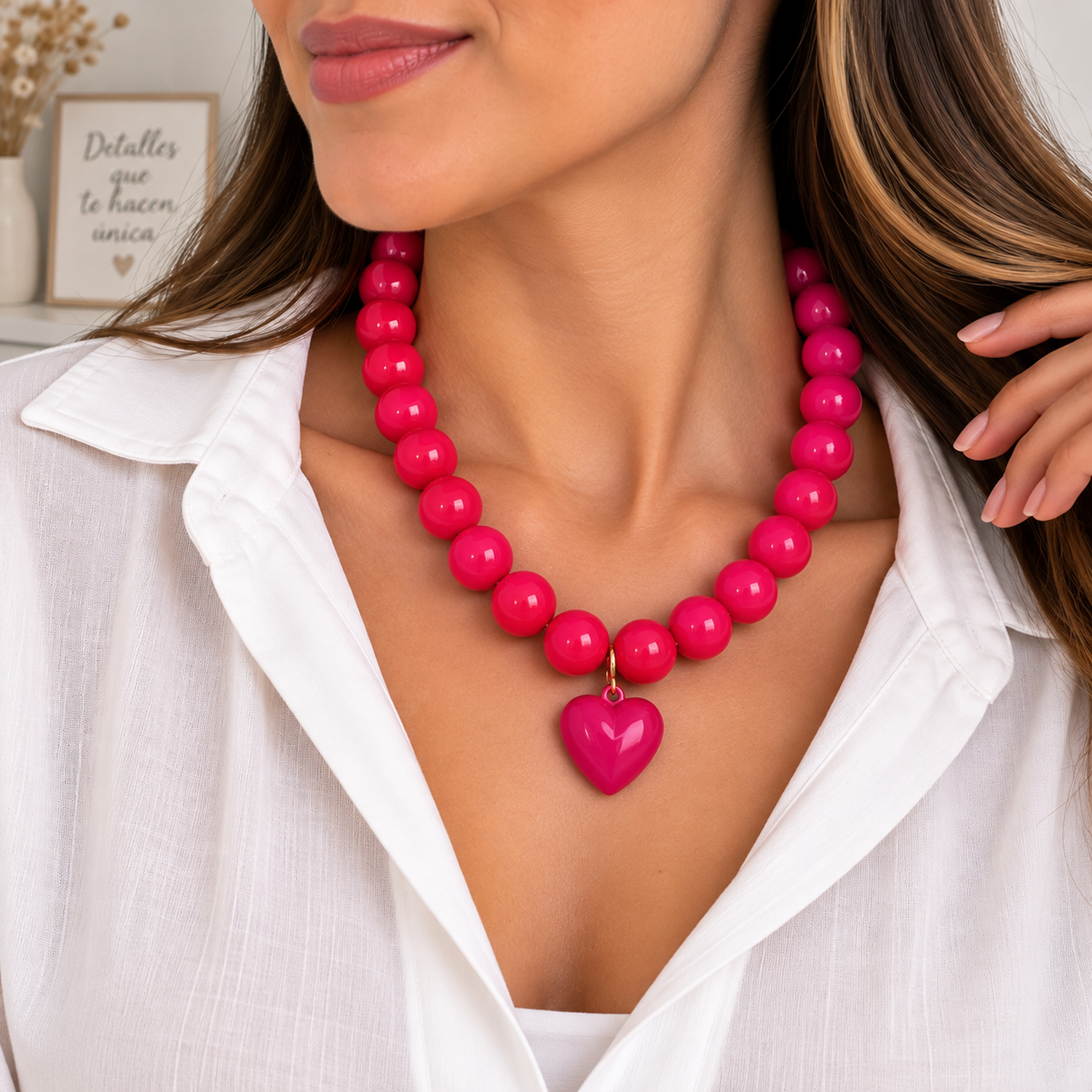 Collar Chicle Chunky De Cuentas Grandes Corazón Unisex-0