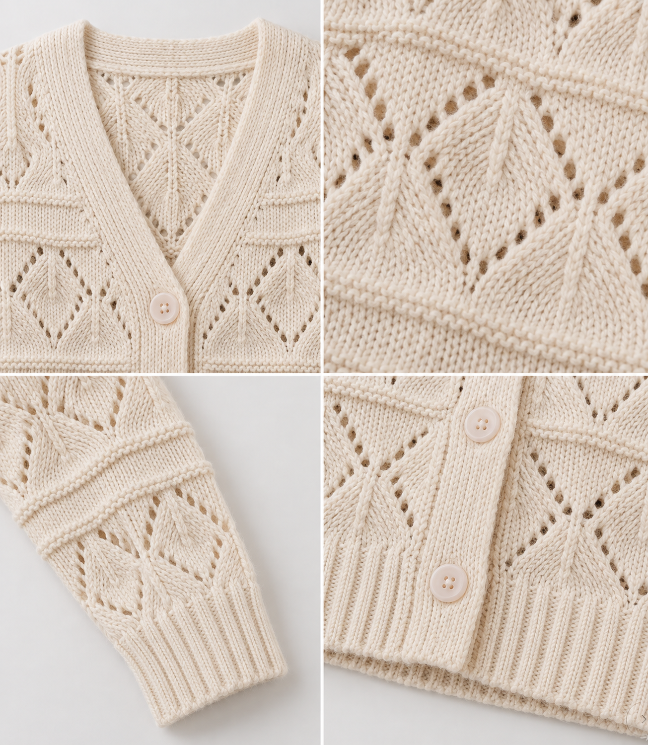 Cardigan Mujer Tejido Calado Con Botones Y Manga Larga-1