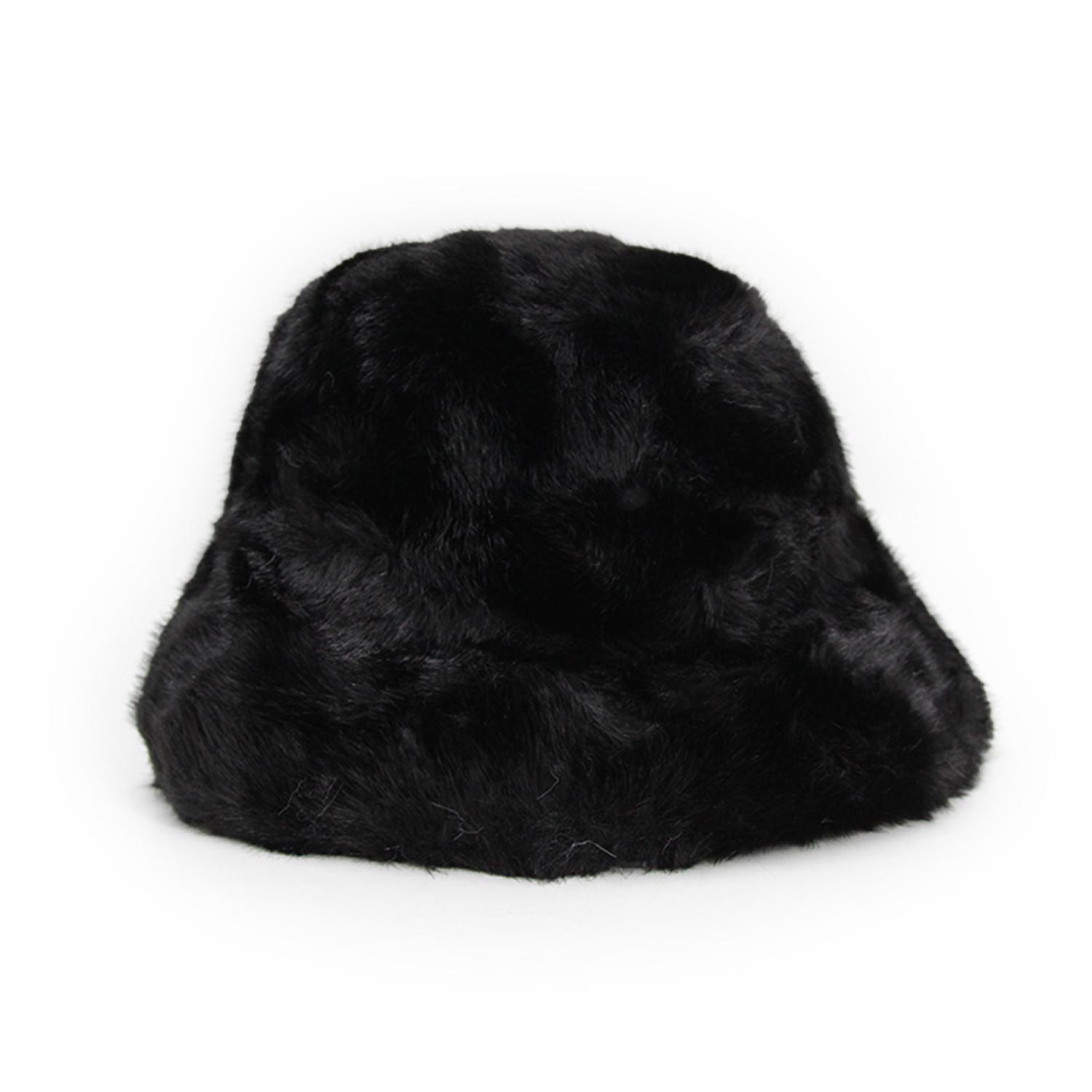 Gorro Bucket Peludo Liso Mujer Invierno Suave Abrigado Moda-0