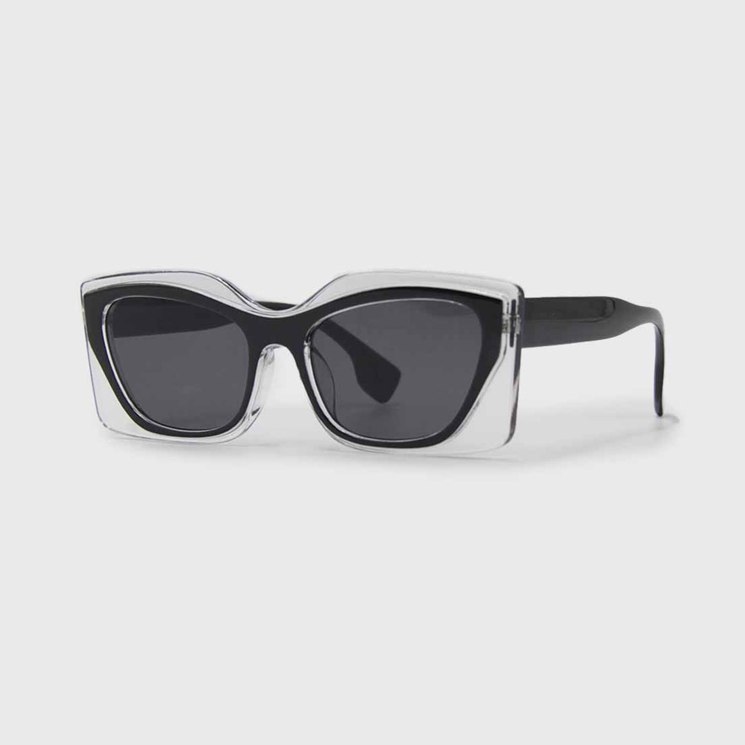 Lentes De Sol Mujer Marco Transparente Negro Rectangular Moda-1