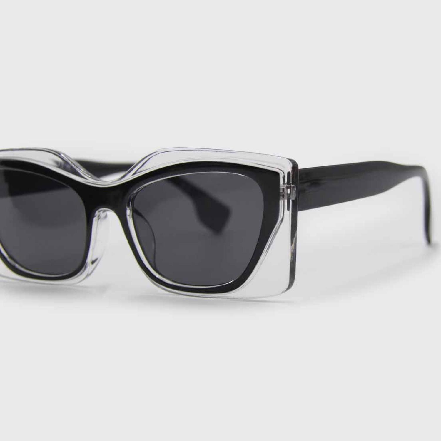 Lentes De Sol Mujer Marco Transparente Negro Rectangular Moda-3