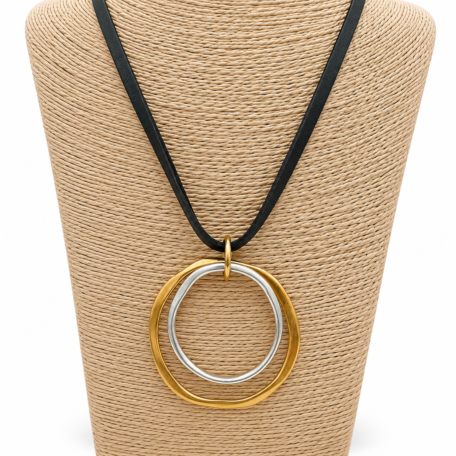 Collar Negro Con Dije De Aros Dorado Y Plateado 34 Cm-3
