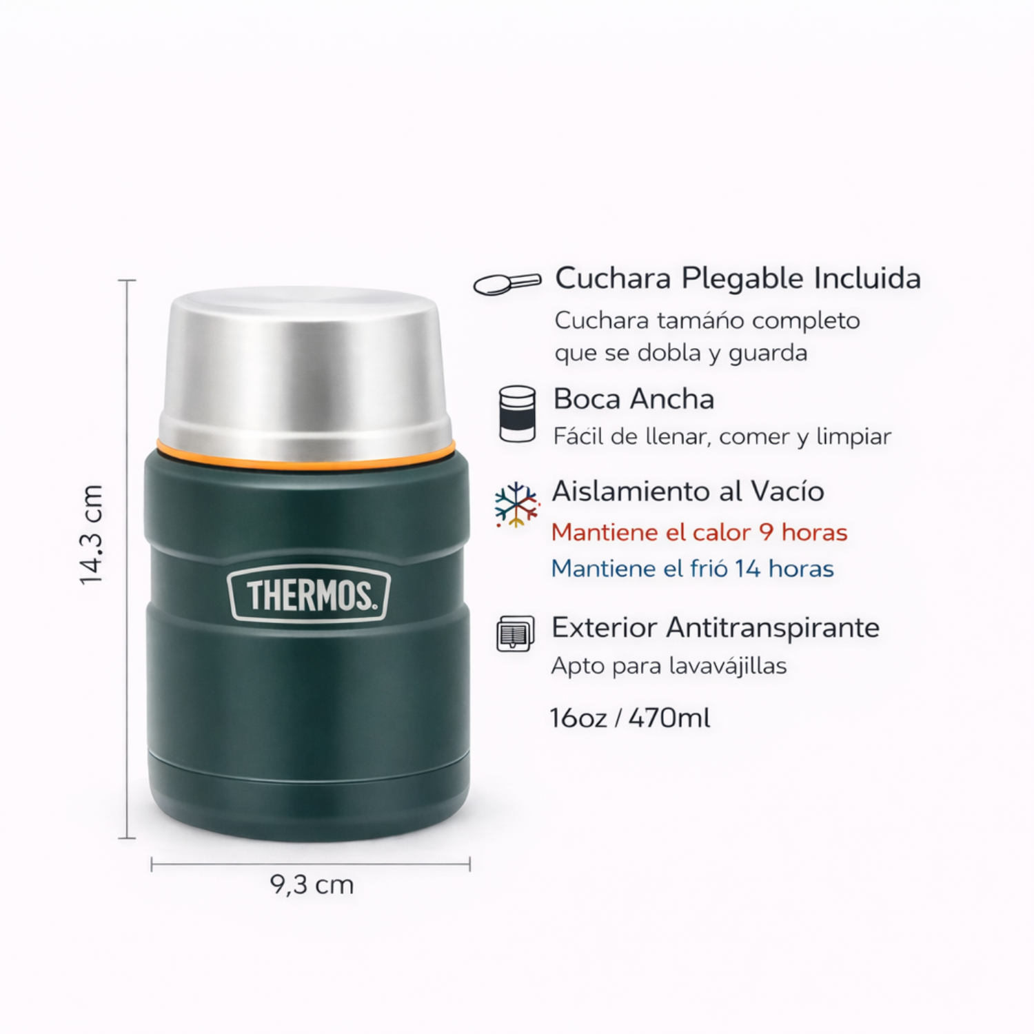 TERMO COMIDA ACERO INOX KING 470ML MATT GREEN-6