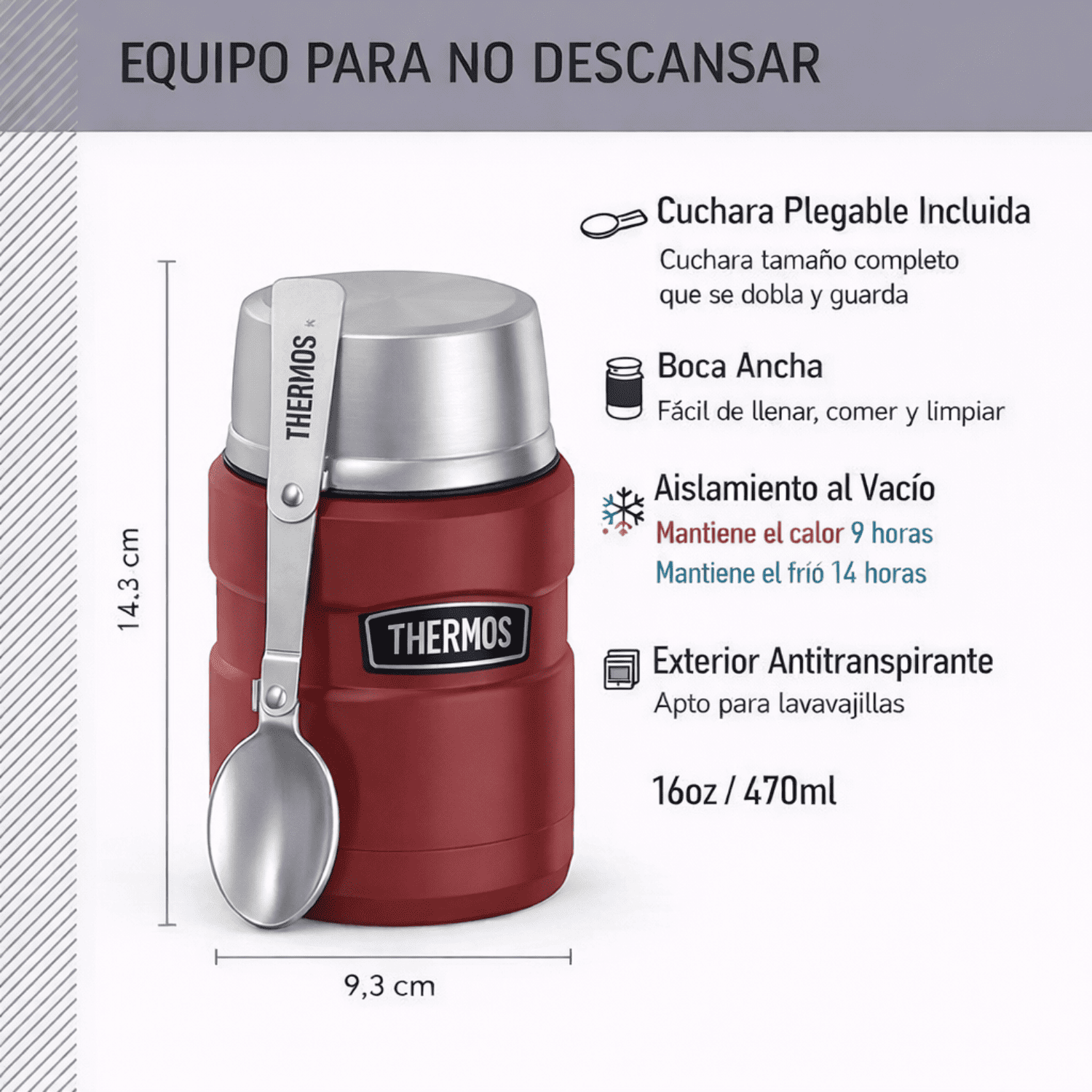 TERMO COMIDA  KING ACERO INOX 470 ML ROJO - THERMOS-1