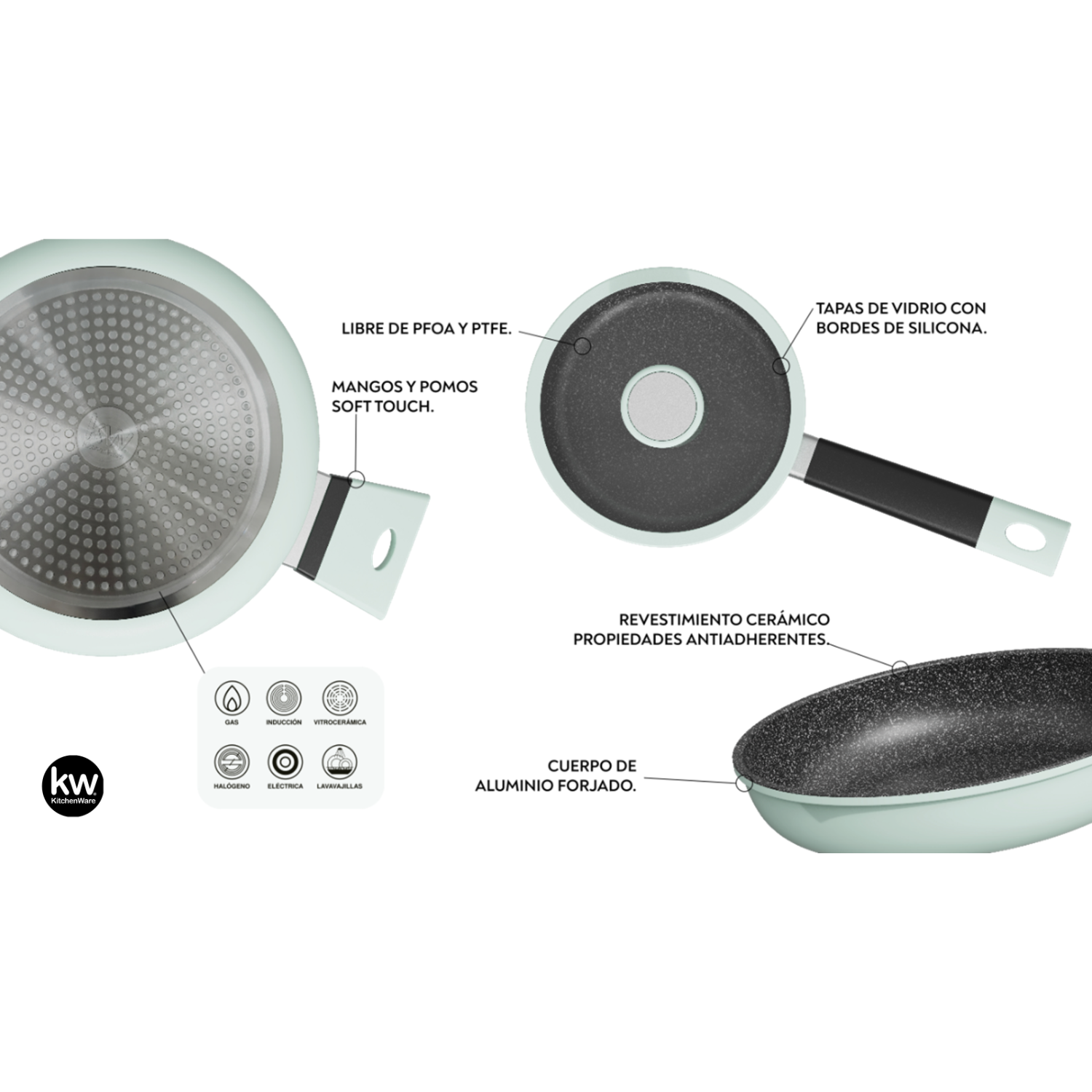 BATERIA DE COCINA 7 PIEZAS SOHO MINT ALUMINIO FORJADO-2