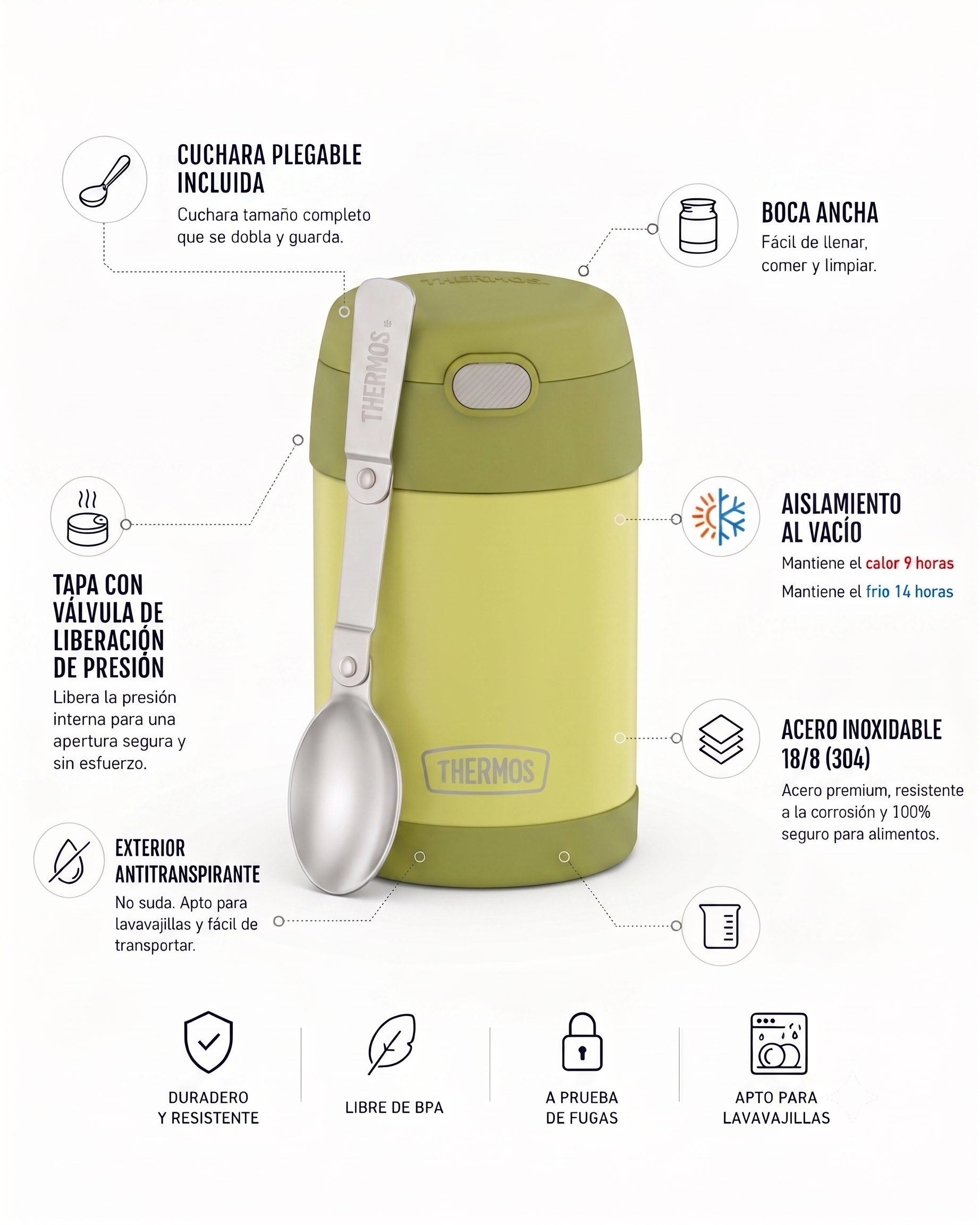 TERMO COMIDA 470ML FUN ACERO INOX VERDE LIMON-1